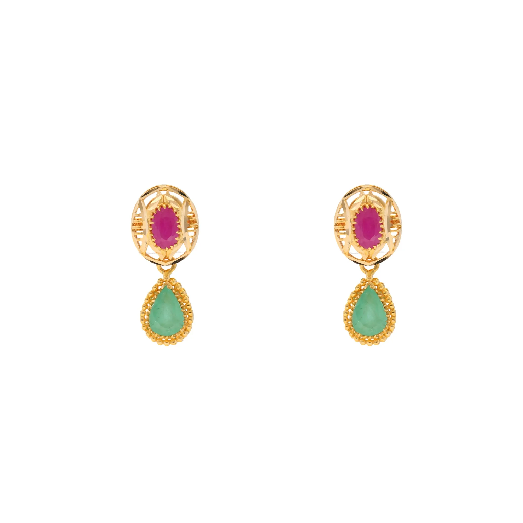 22K Yellow Gold, Ruby & Emerald Pendant Set (14.3gm)