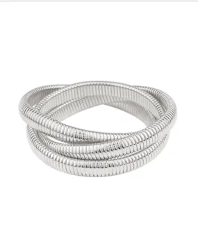 3 Row Herringbone Layered Bracelet - Silver