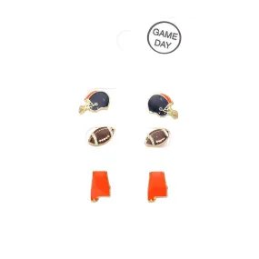 3Pairs Game Day Auburn University Helmet Ball Map Earrings