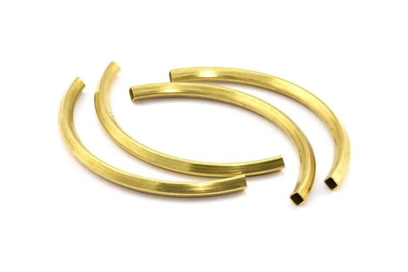 4 Raw Brass Square Oval Curved Tubes  (95x5x5mm) Sq20 BRC275