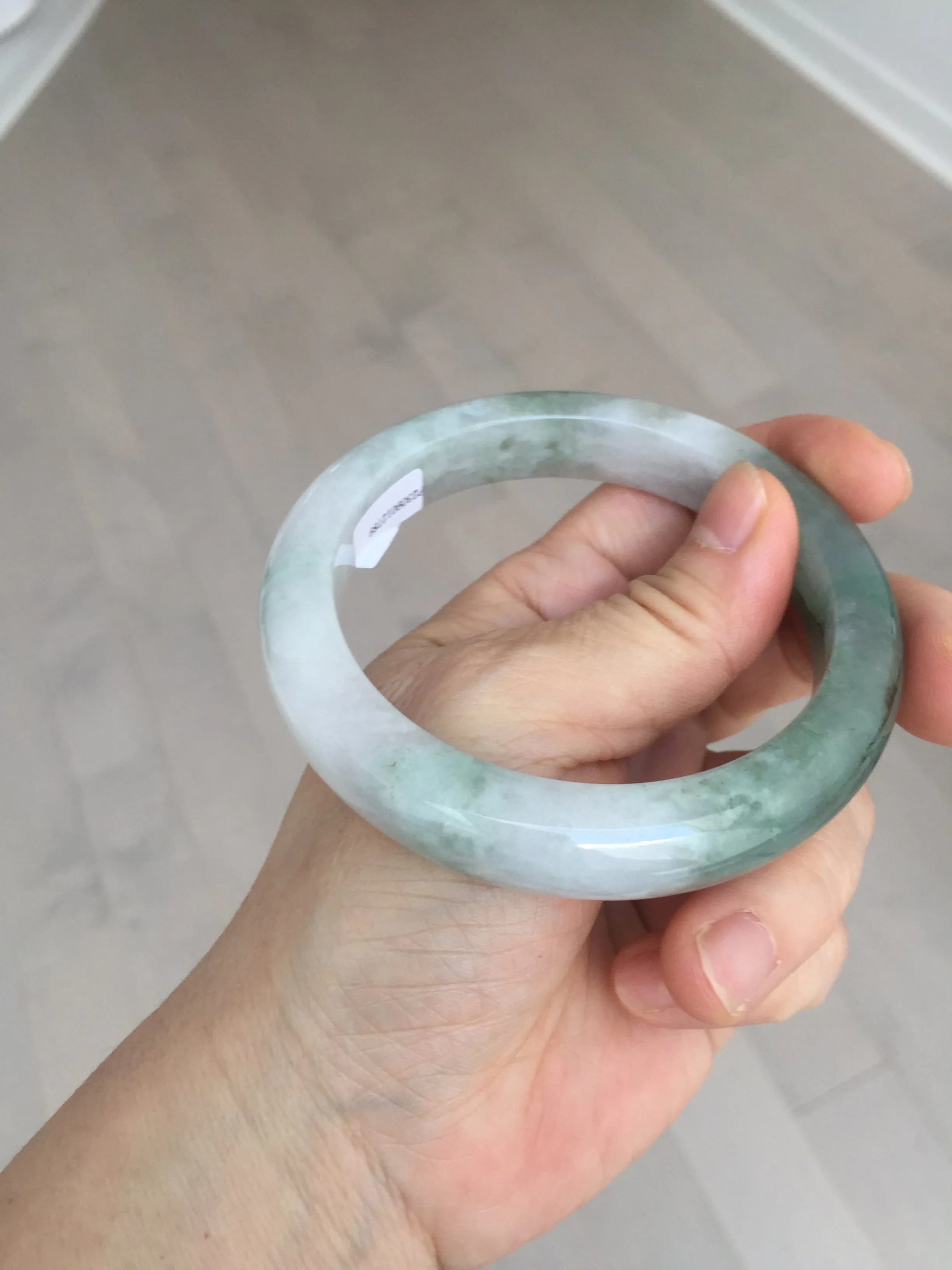 60.3mm certified type A 100% Natural oily light green/white chubby Jadeite Jade bangle BM18-2789