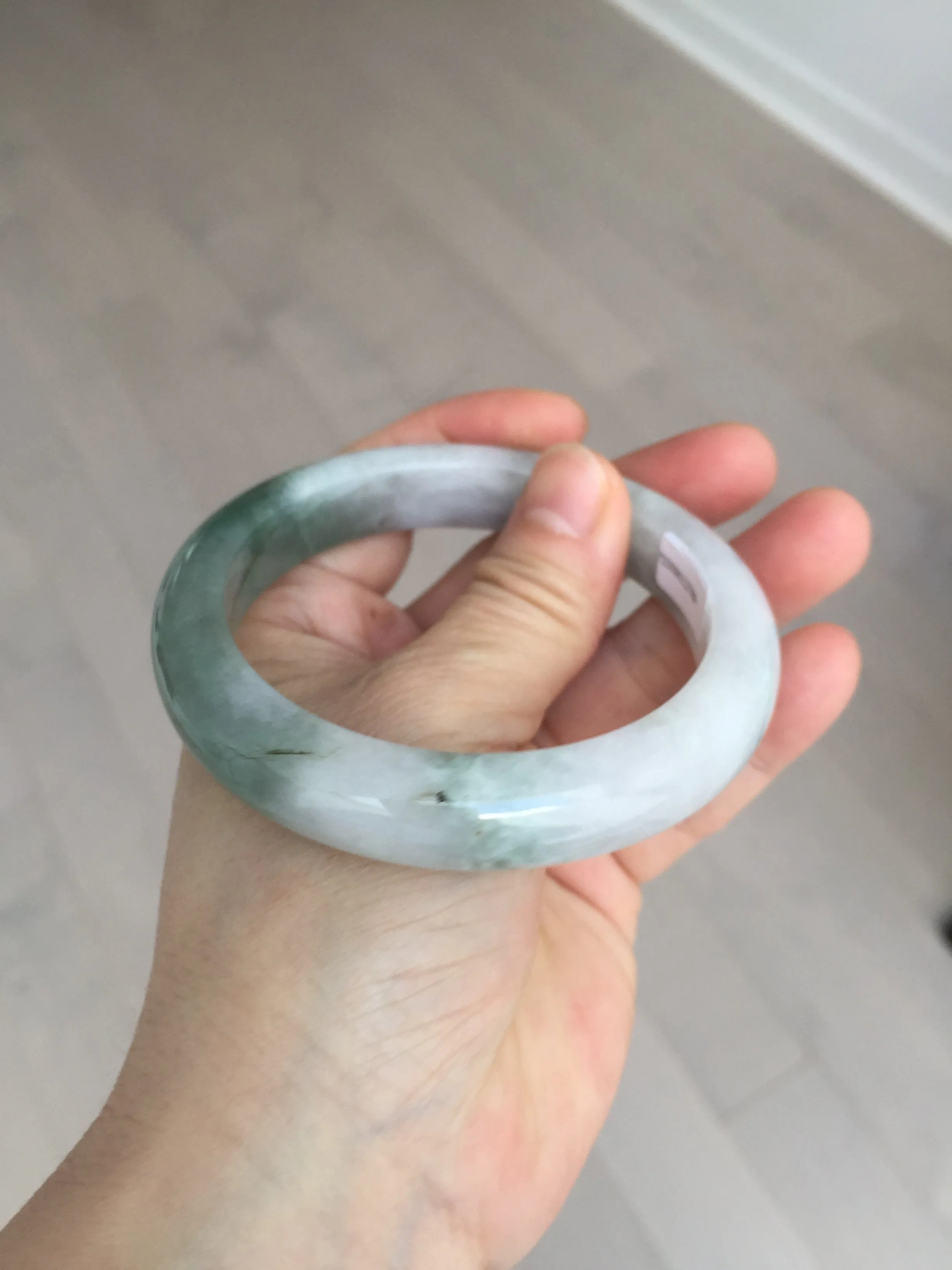 60.3mm certified type A 100% Natural oily light green/white chubby Jadeite Jade bangle BM18-2789