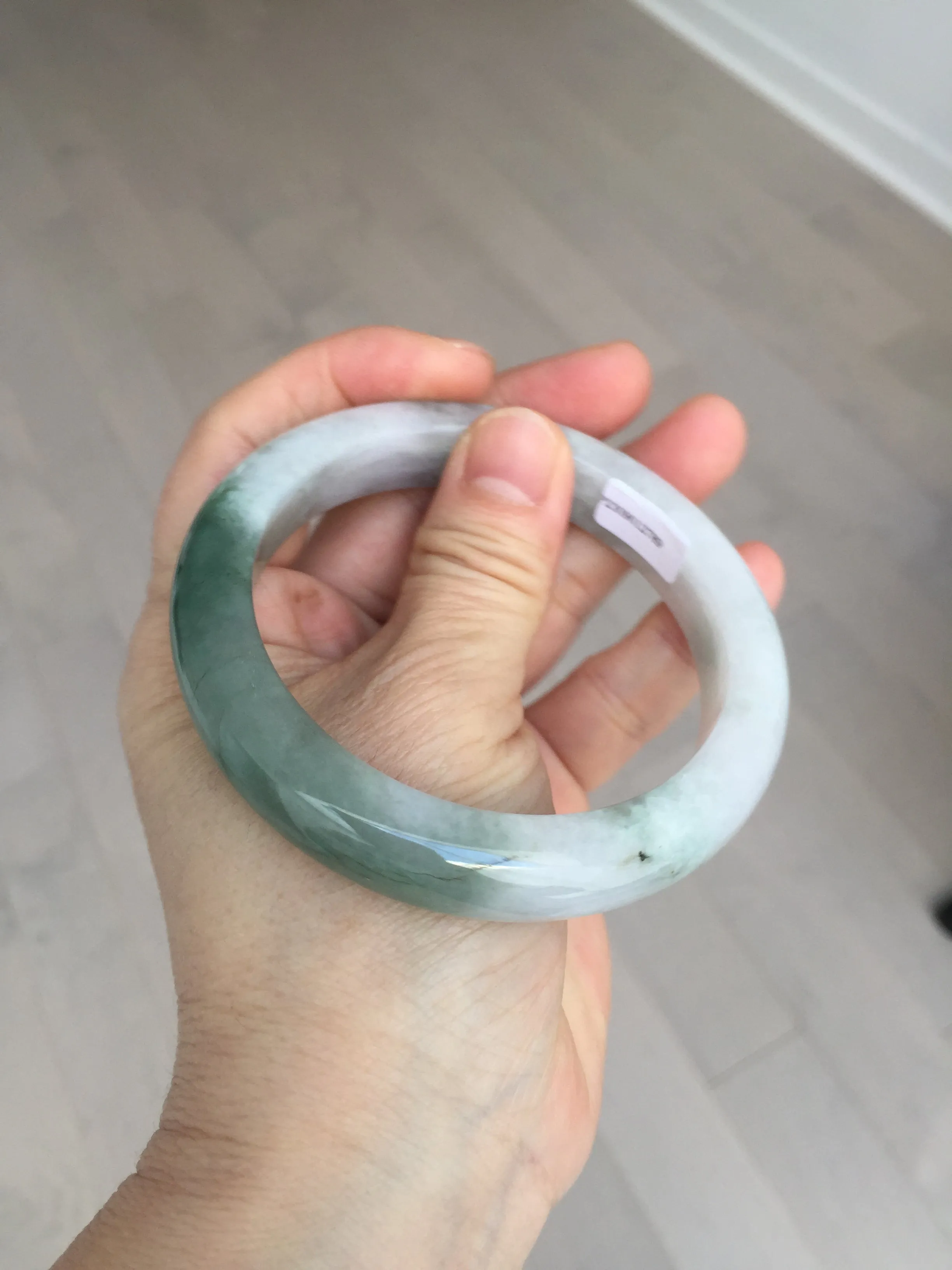 60.3mm certified type A 100% Natural oily light green/white chubby Jadeite Jade bangle BM18-2789