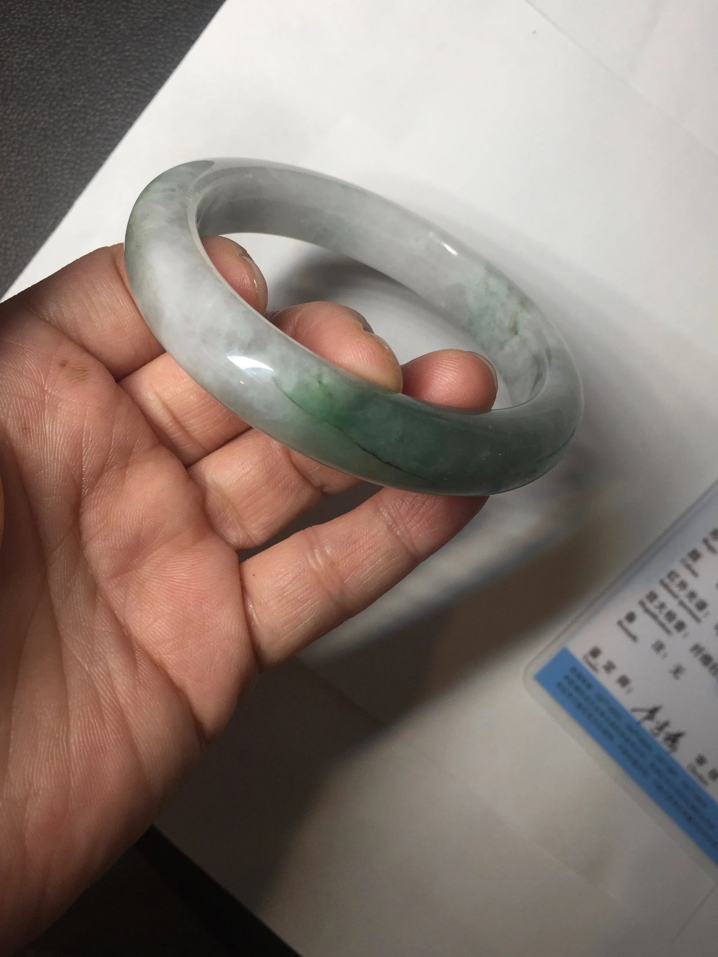 60.3mm certified type A 100% Natural oily light green/white chubby Jadeite Jade bangle BM18-2789