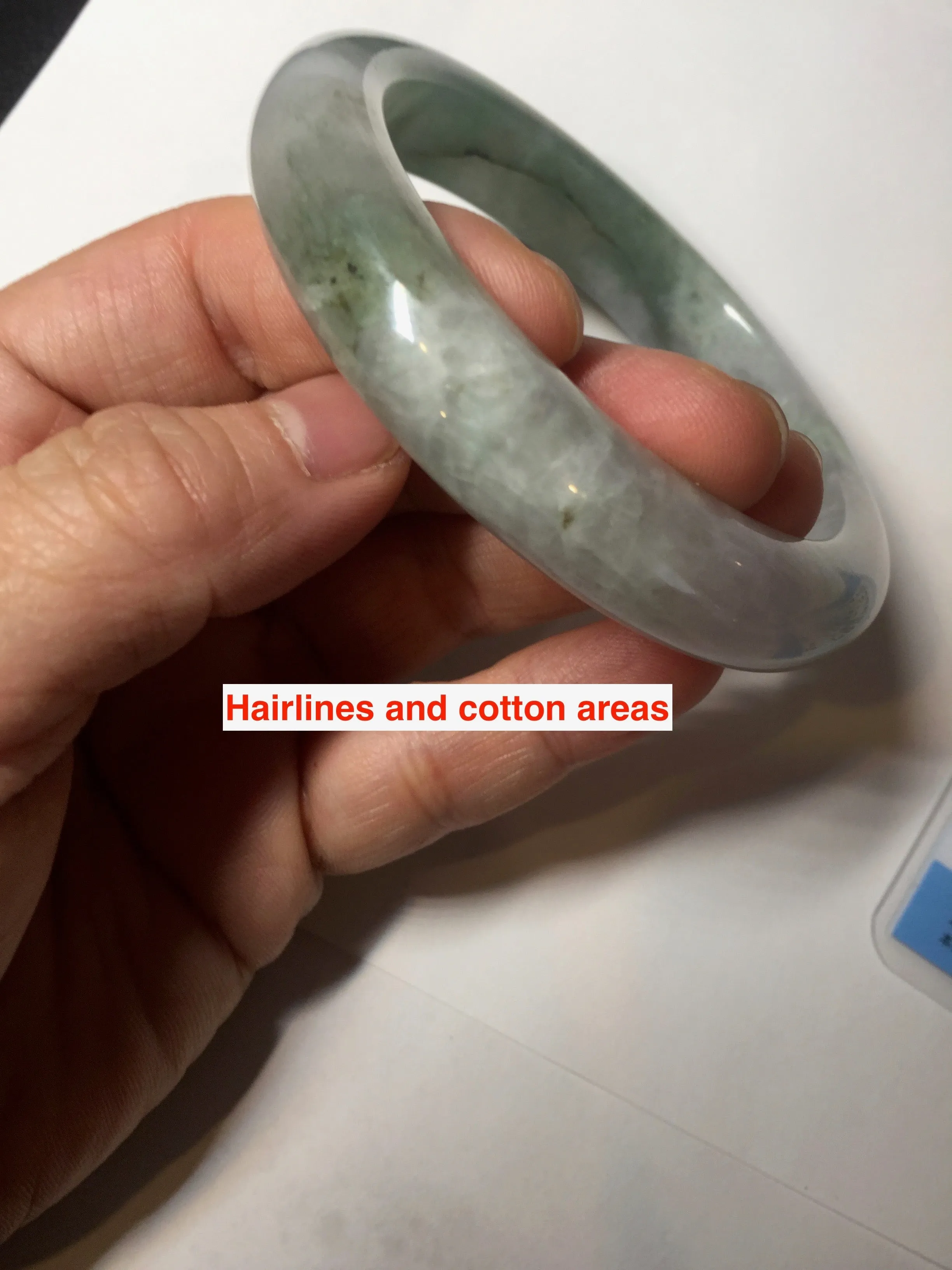 60.3mm certified type A 100% Natural oily light green/white chubby Jadeite Jade bangle BM18-2789