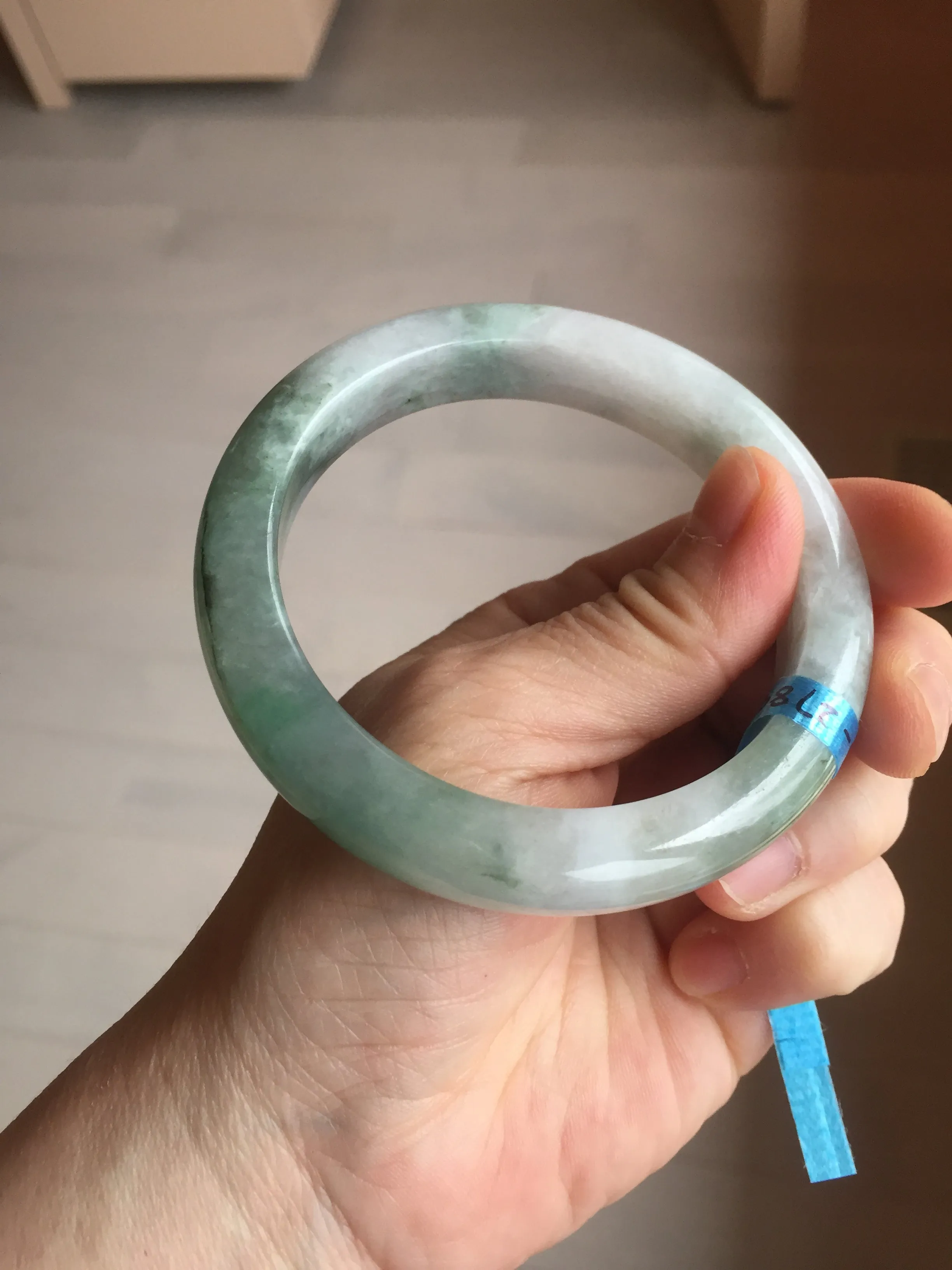 60.3mm certified type A 100% Natural oily light green/white chubby Jadeite Jade bangle BM18-2789