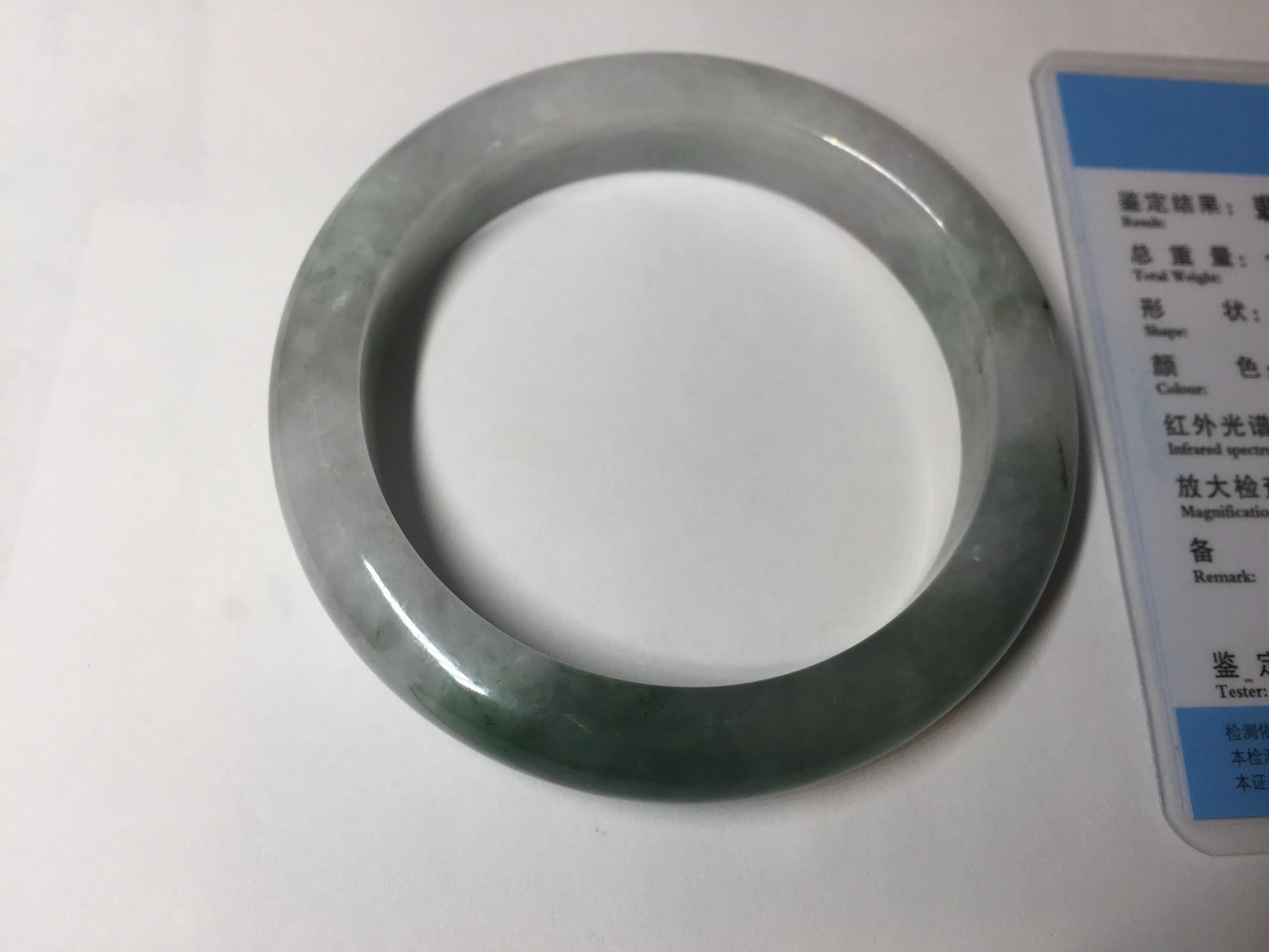 60.3mm certified type A 100% Natural oily light green/white chubby Jadeite Jade bangle BM18-2789