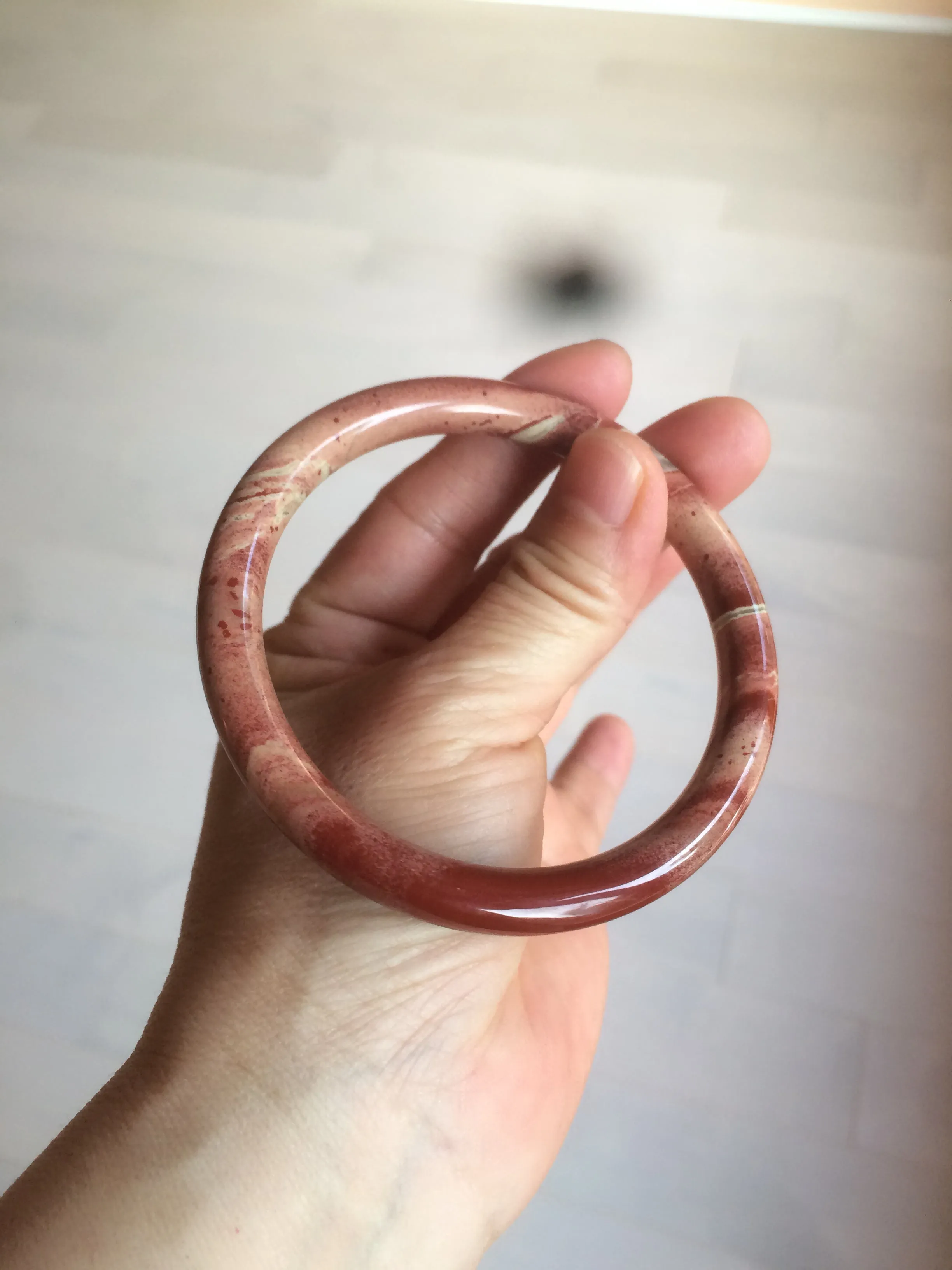 61.2mm 100% natural red/pink slim round cut red jasper stone bangle XY88