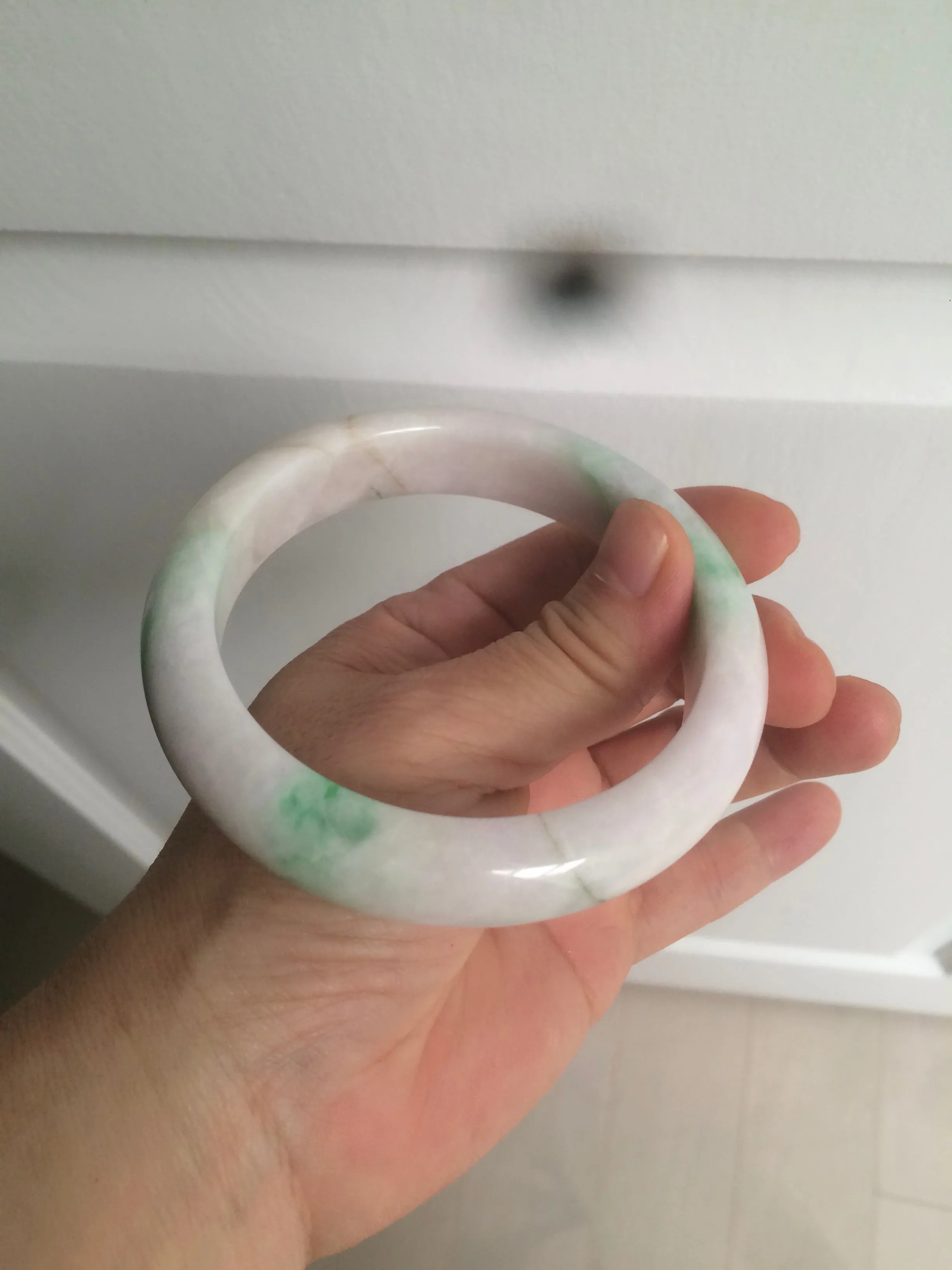 61.8 mm certified type A 100% Natural sunny green/purple/white Jadeite Jade bangle AX103-5428