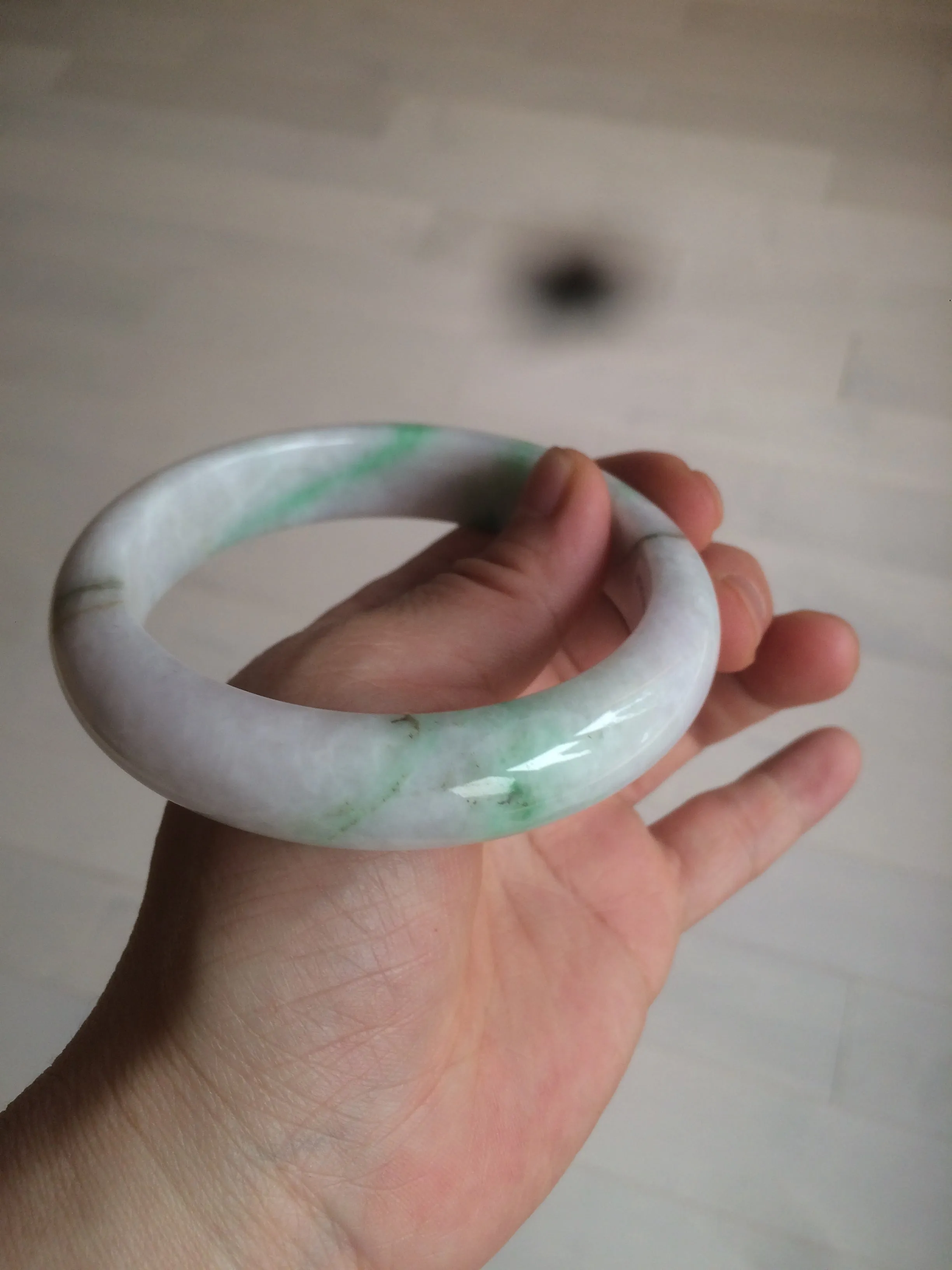 61.8 mm certified type A 100% Natural sunny green/purple/white Jadeite Jade bangle AX103-5428