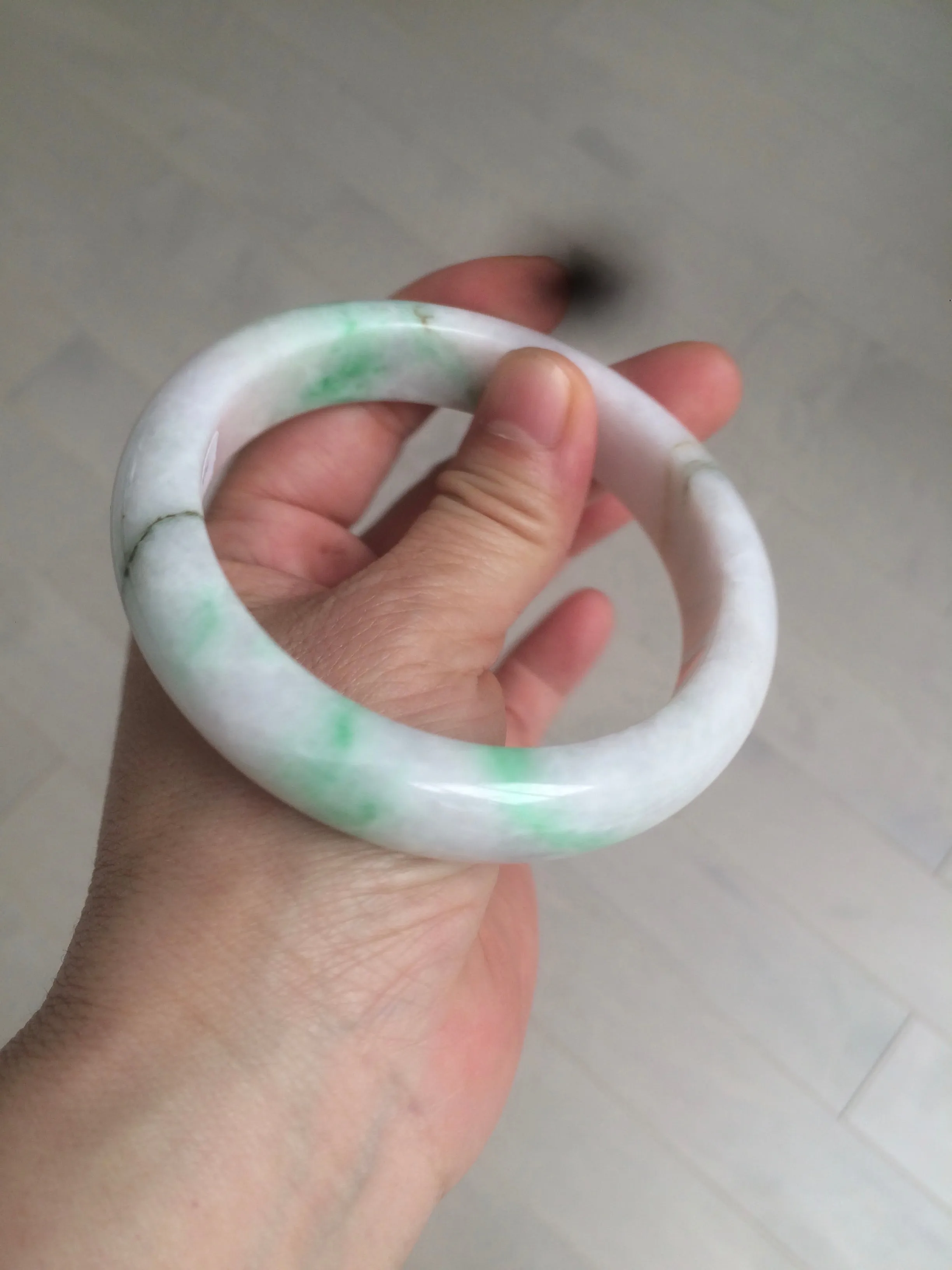 61.8 mm certified type A 100% Natural sunny green/purple/white Jadeite Jade bangle AX103-5428