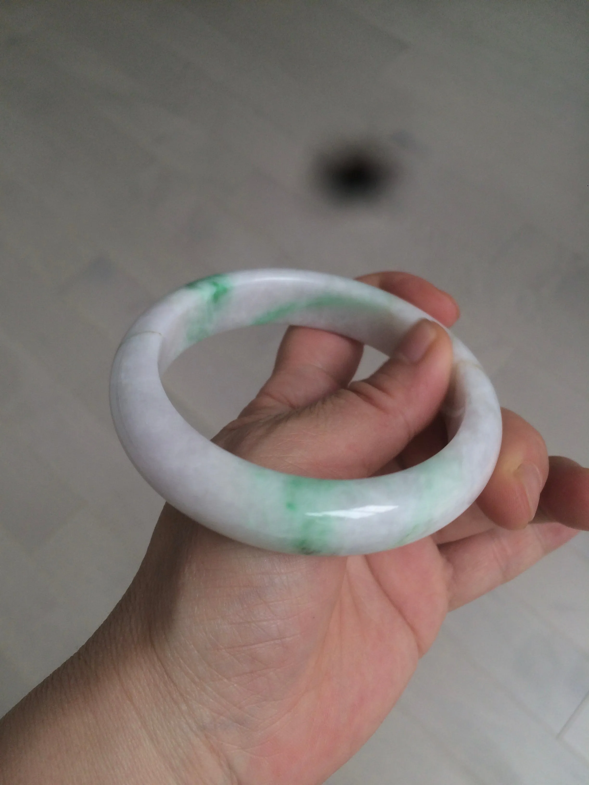 61.8 mm certified type A 100% Natural sunny green/purple/white Jadeite Jade bangle AX103-5428