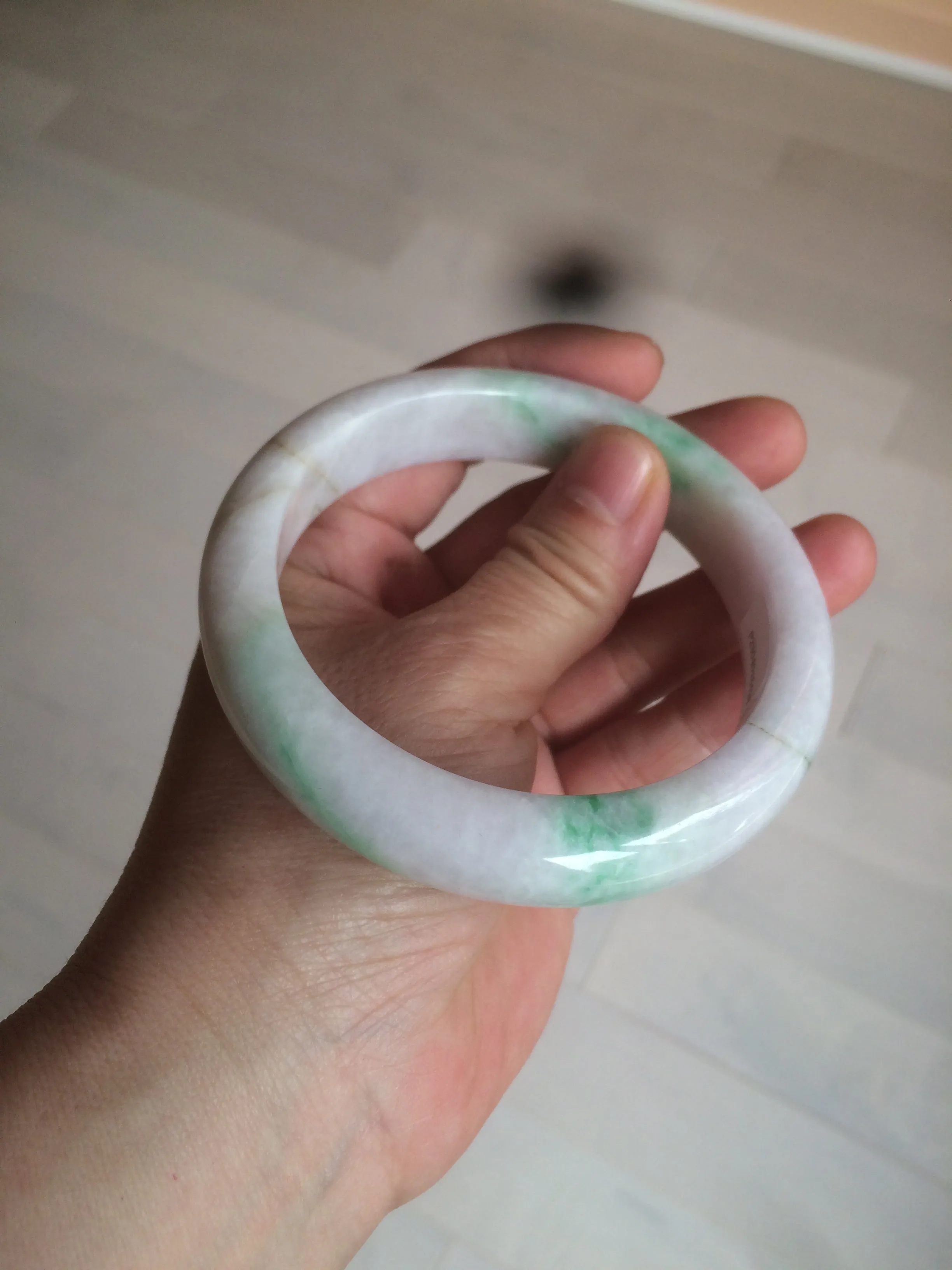 61.8 mm certified type A 100% Natural sunny green/purple/white Jadeite Jade bangle AX103-5428