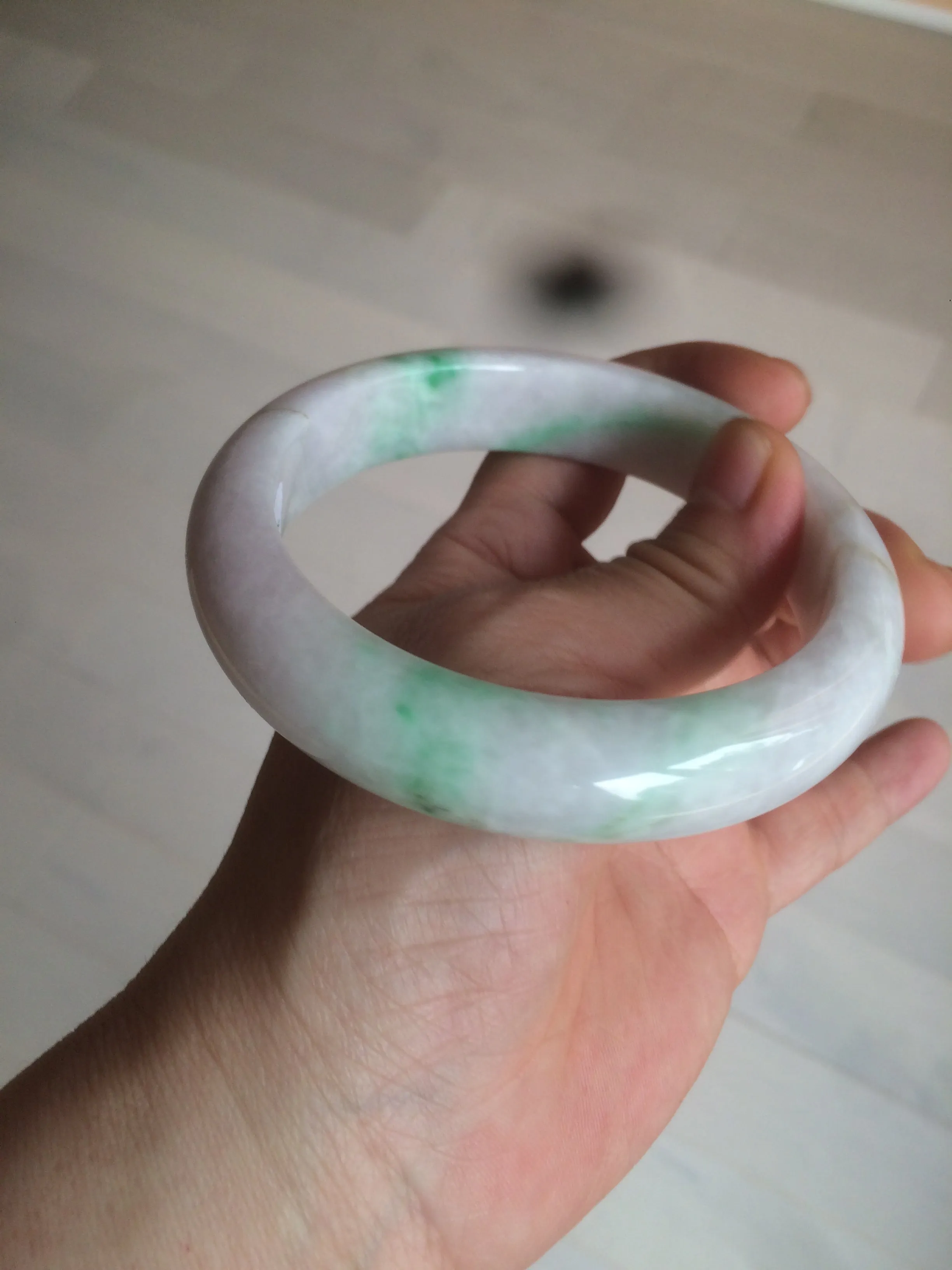 61.8 mm certified type A 100% Natural sunny green/purple/white Jadeite Jade bangle AX103-5428