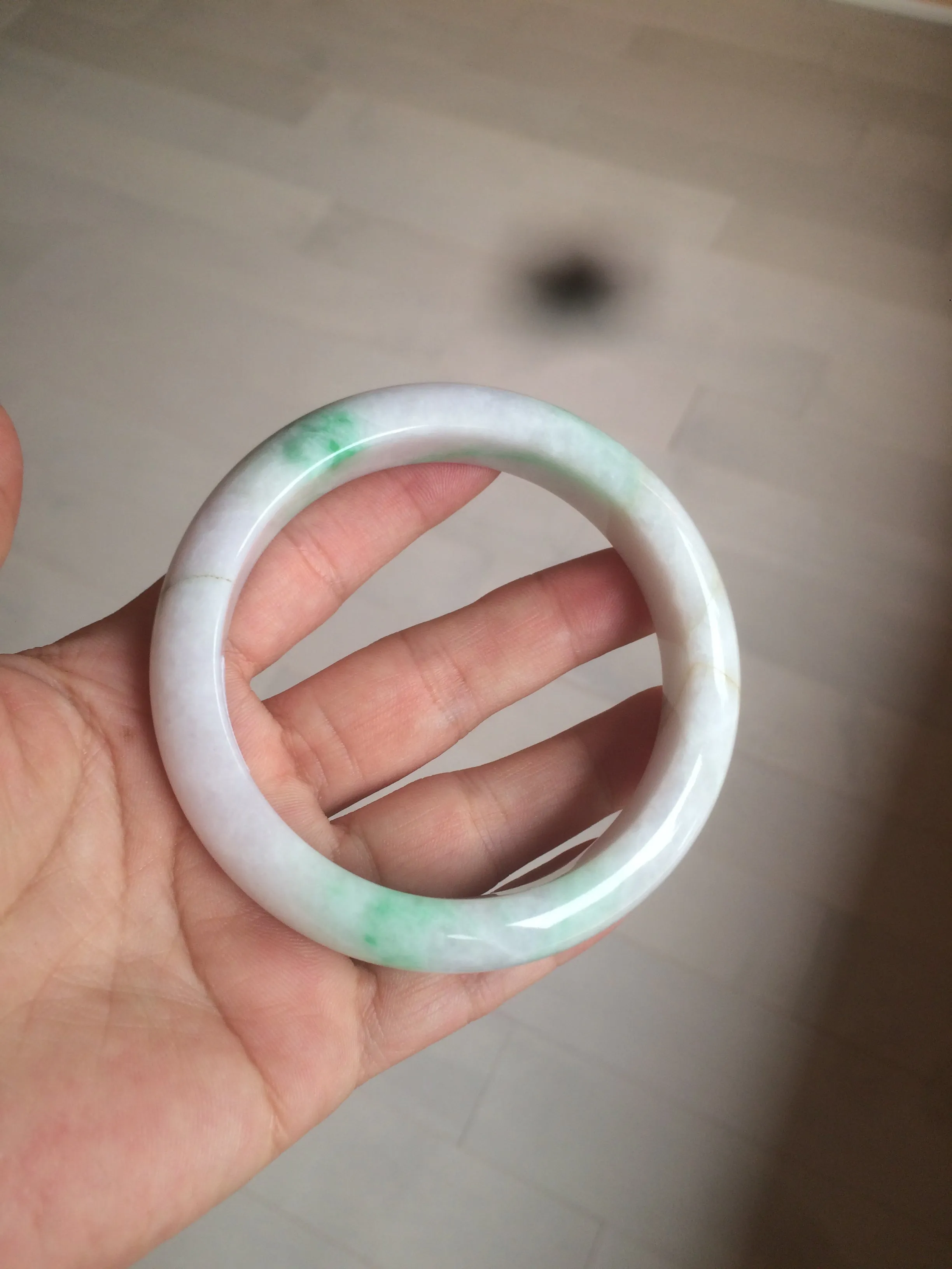 61.8 mm certified type A 100% Natural sunny green/purple/white Jadeite Jade bangle AX103-5428