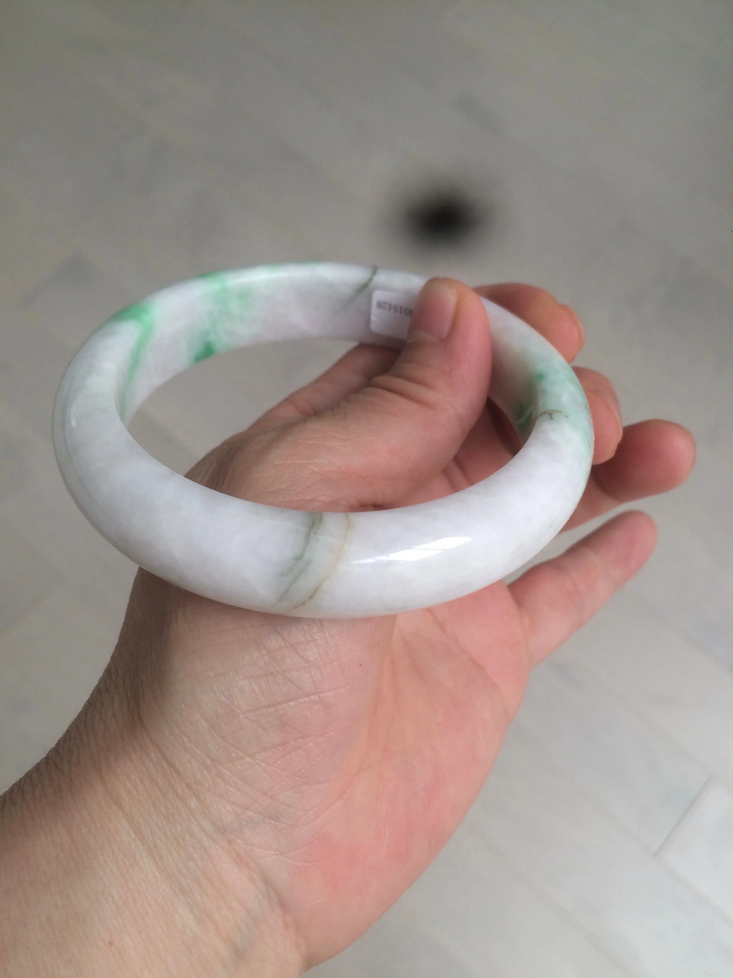 61.8 mm certified type A 100% Natural sunny green/purple/white Jadeite Jade bangle AX103-5428