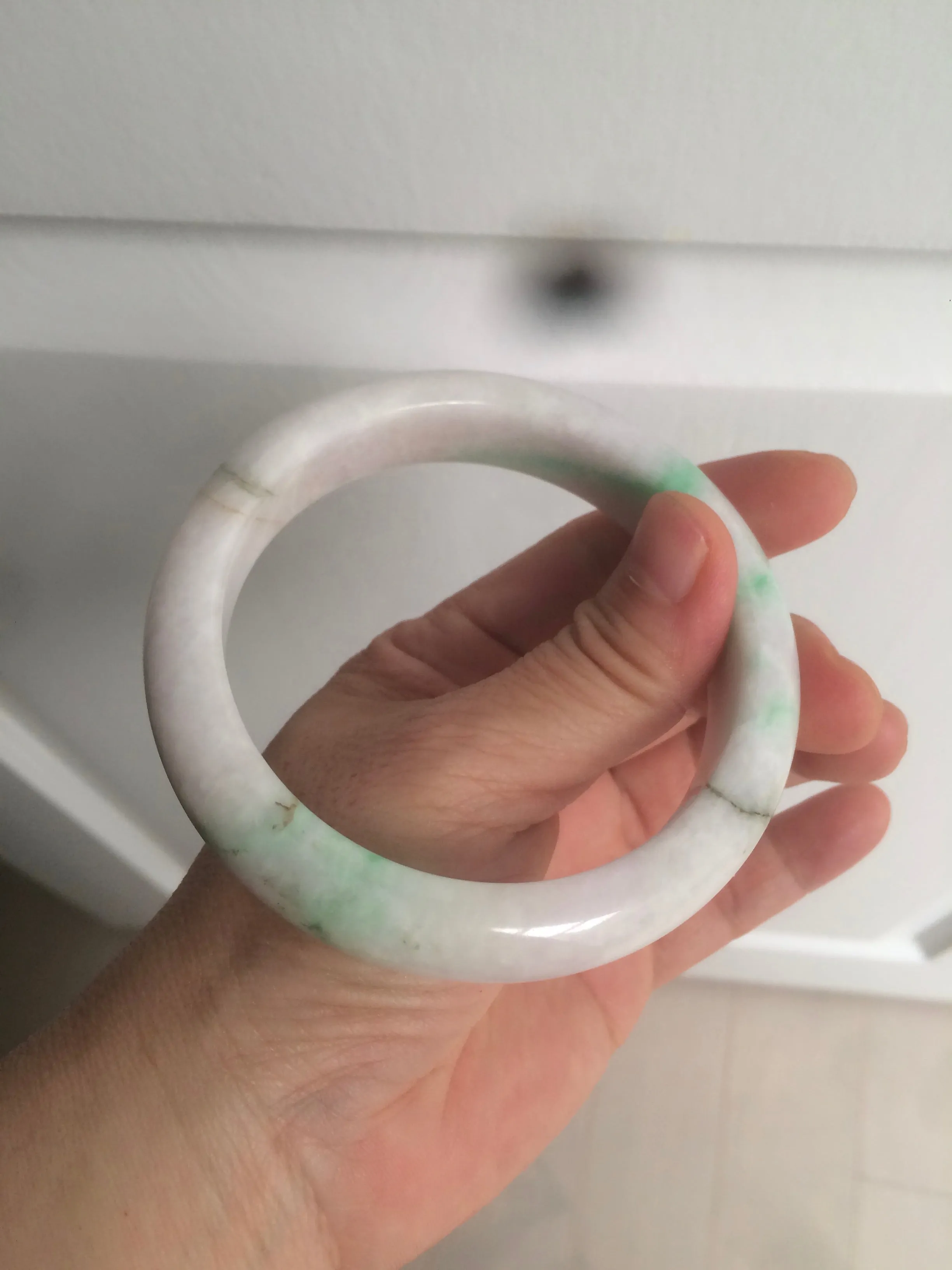 61.8 mm certified type A 100% Natural sunny green/purple/white Jadeite Jade bangle AX103-5428