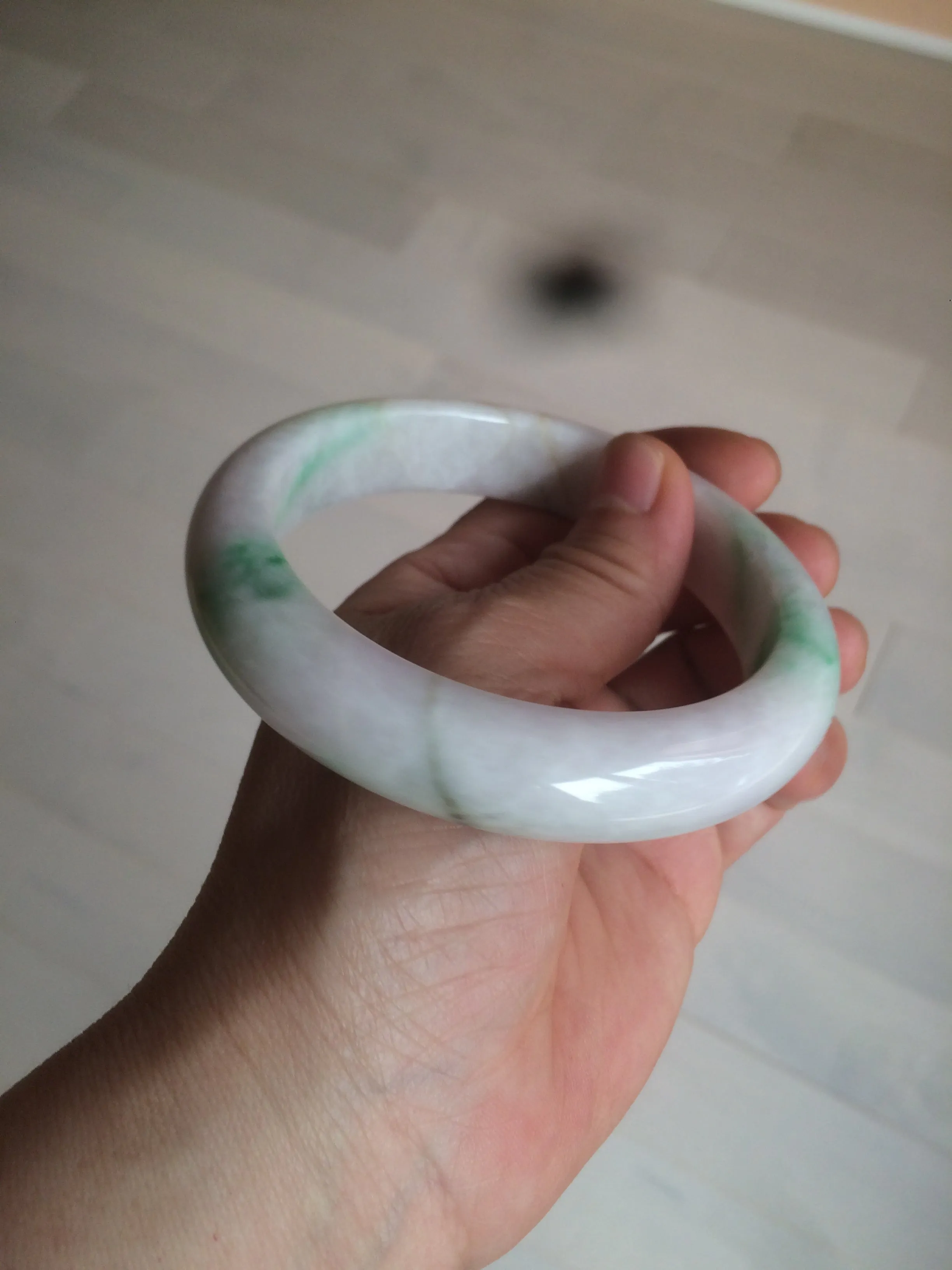 61.8 mm certified type A 100% Natural sunny green/purple/white Jadeite Jade bangle AX103-5428