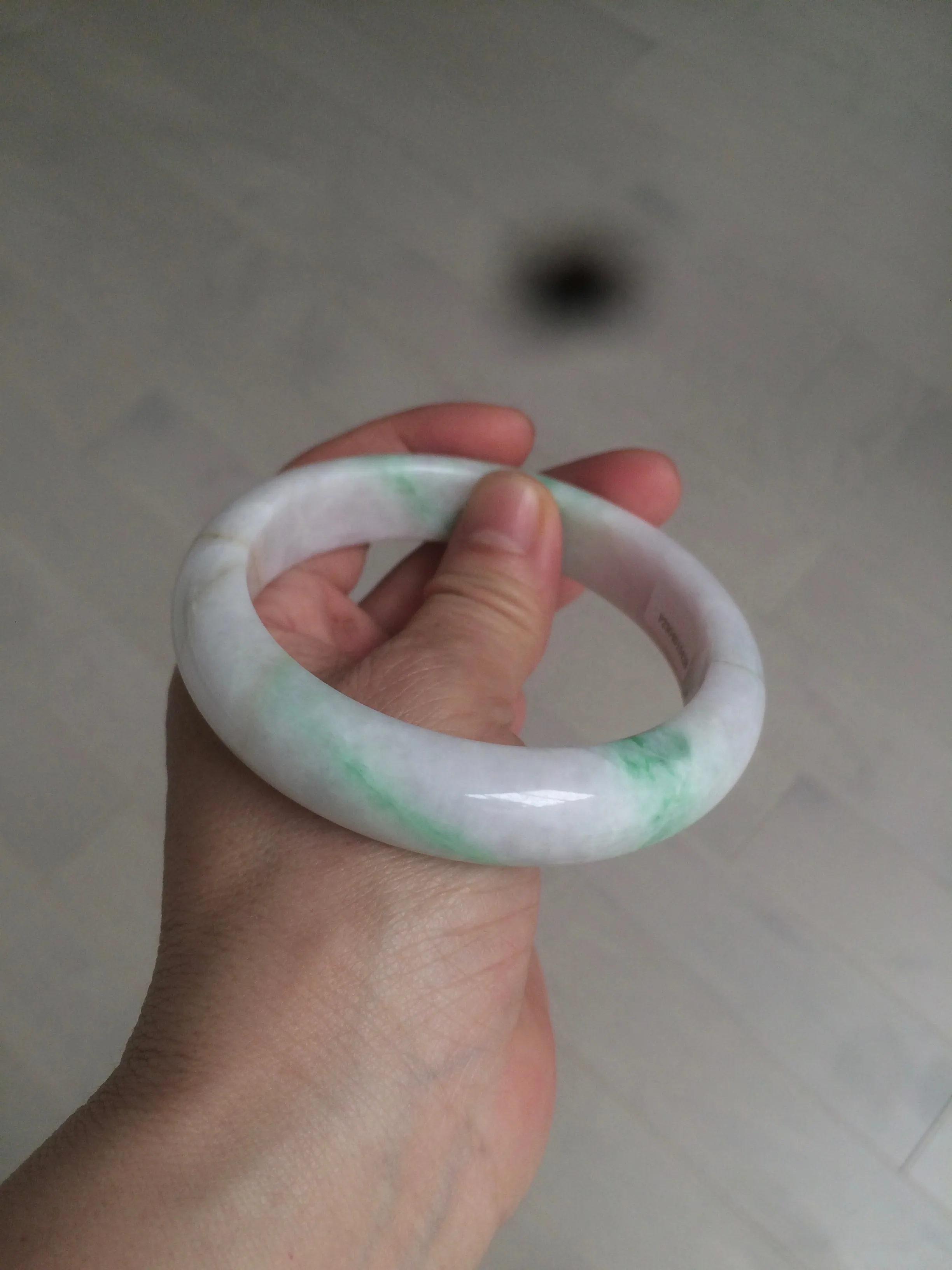 61.8 mm certified type A 100% Natural sunny green/purple/white Jadeite Jade bangle AX103-5428