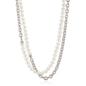 6mm Pearl & Silver Link Necklace