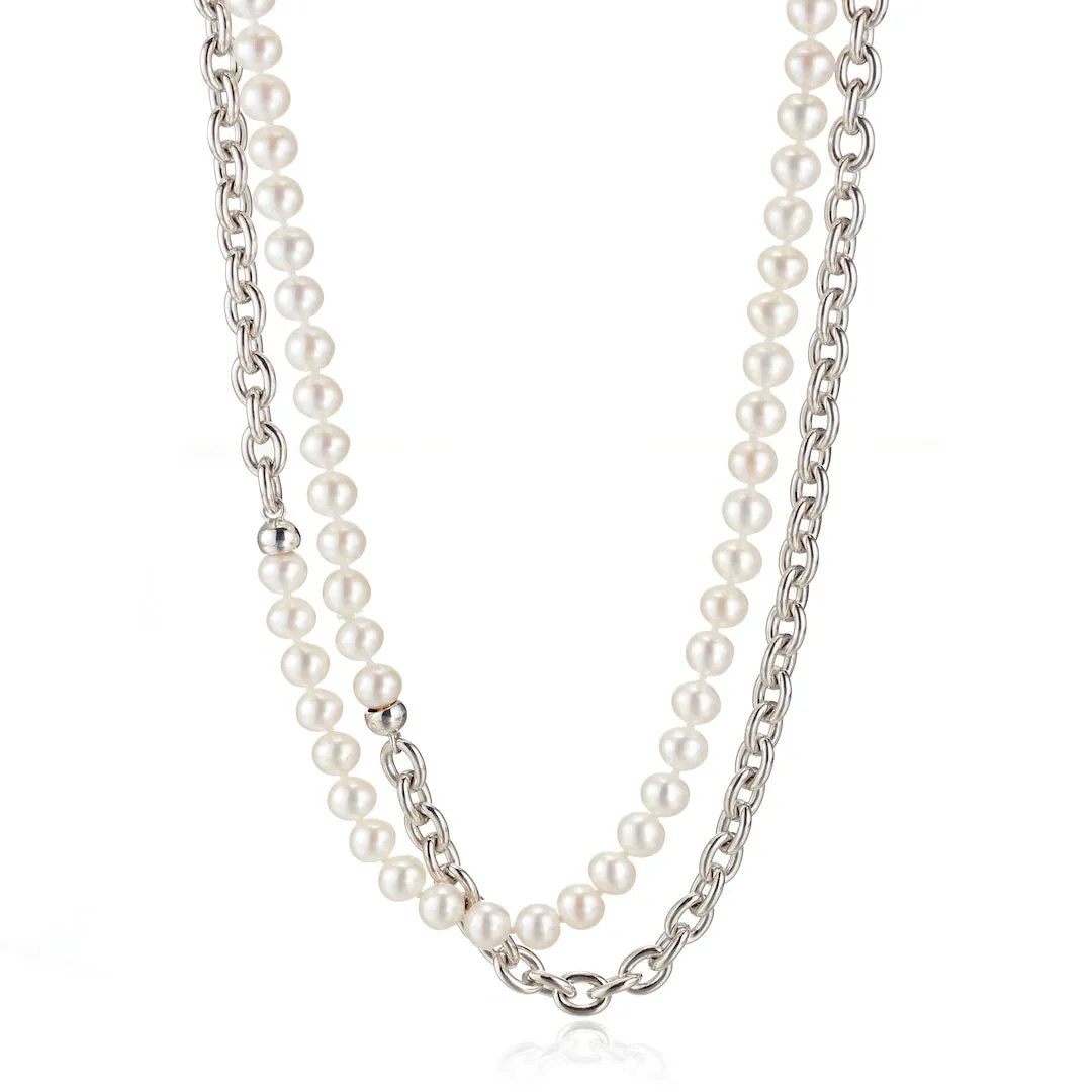 6mm Pearl & Silver Link Necklace