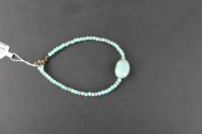 7 1/2 Small Faceted Glass Beads, Aqua Mix with single Amazonite Stone Bracelet