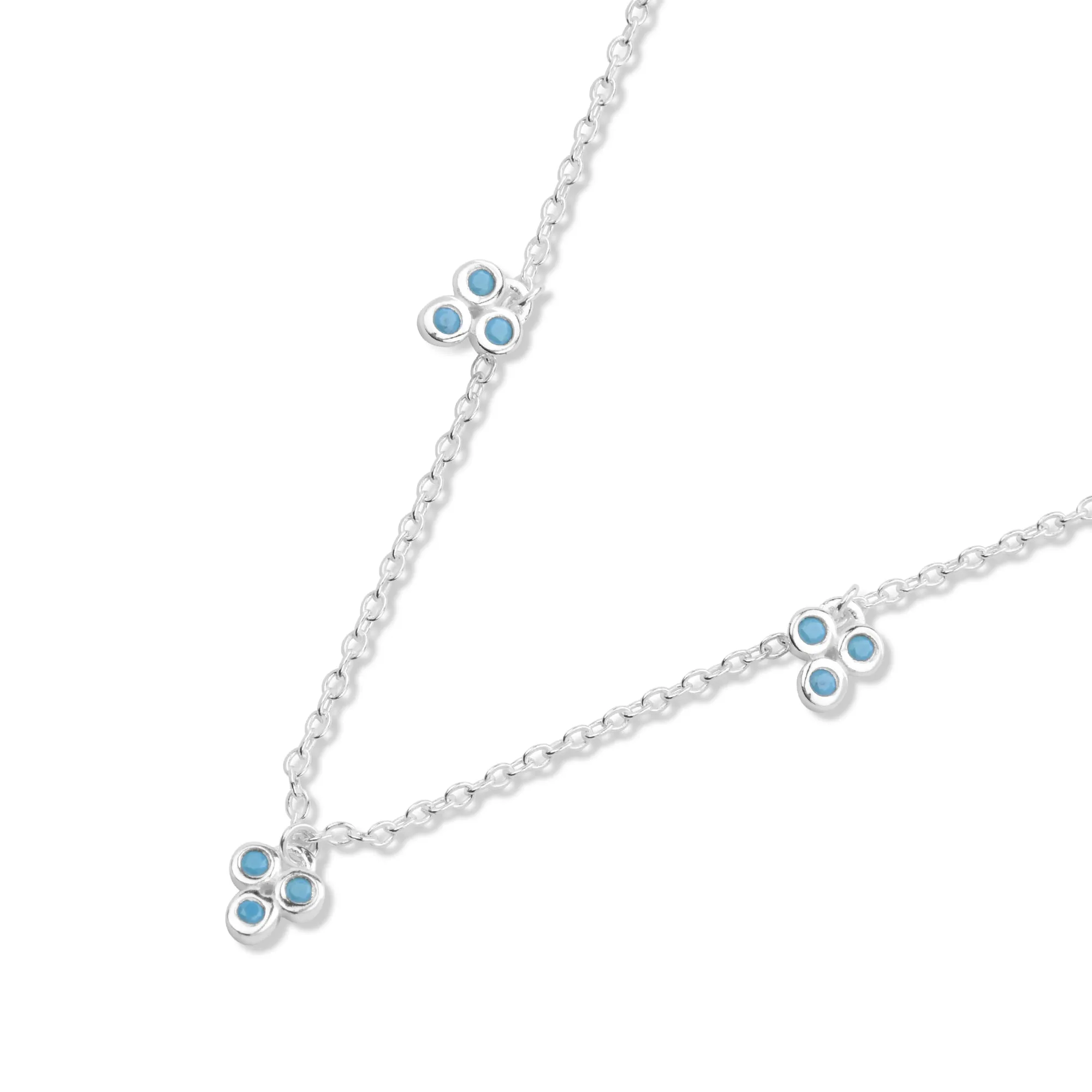 925 Pure Sterling Silver Turquoise Station Charm Necklace For Women