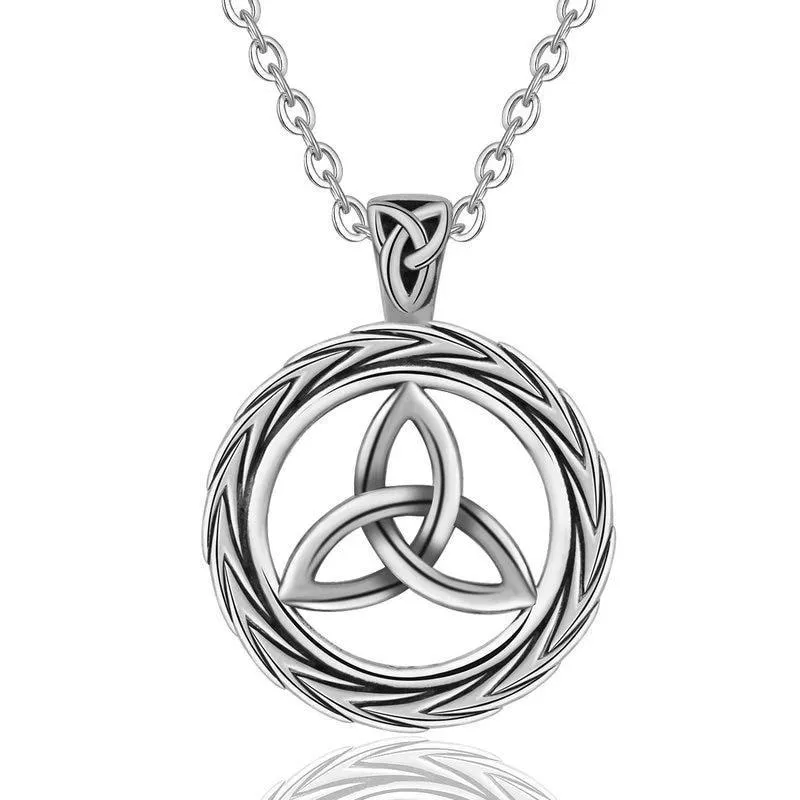 925 Sterling Silver Trinity Knot / Odin's Horn Pendant Necklace