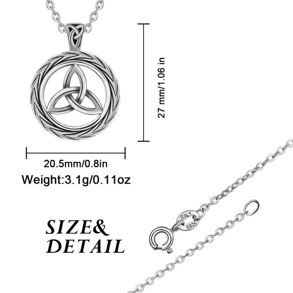 925 Sterling Silver Trinity Knot / Odin's Horn Pendant Necklace