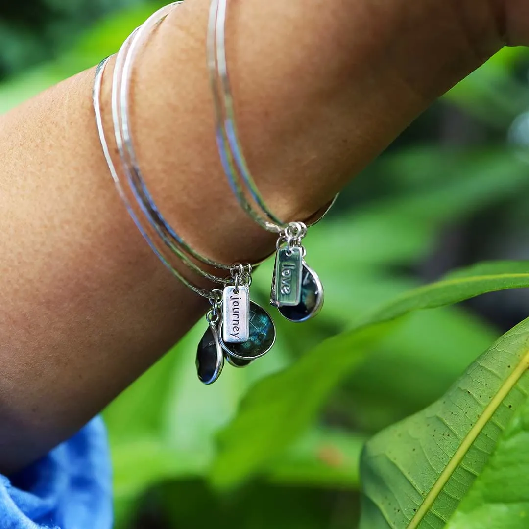 A Bangle of Wishes - Labradorite Empowerment Silver Word Charm Bangle Bracelet