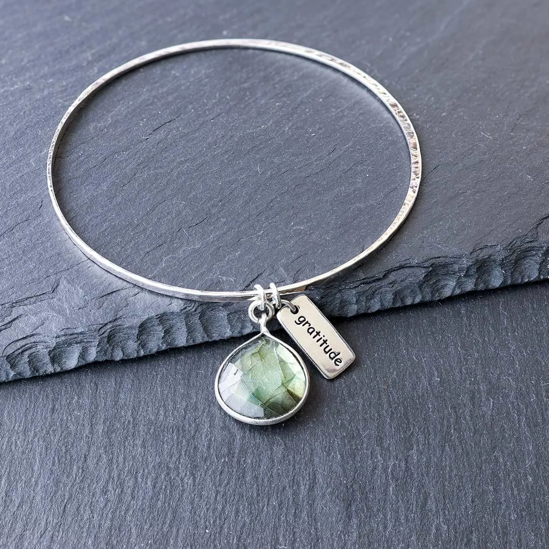 A Bangle of Wishes - Labradorite Empowerment Silver Word Charm Bangle Bracelet