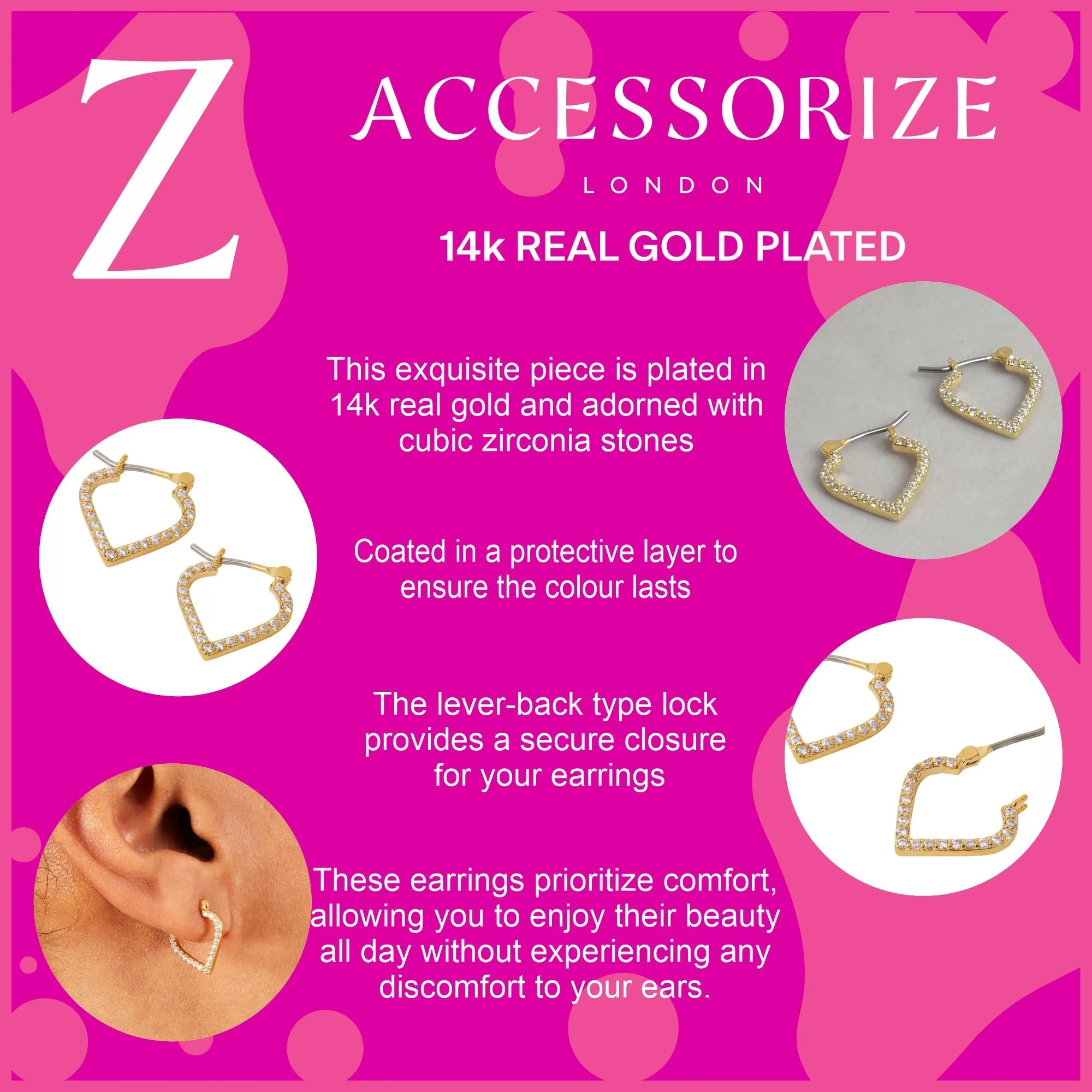 Accessorize London Women's Z Real Gold-Plated Cubic Zirconia Sparkle Mosaic Hoop Earrings