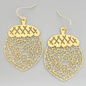 Acorn Filigree Cutout Metal Drop Earrings