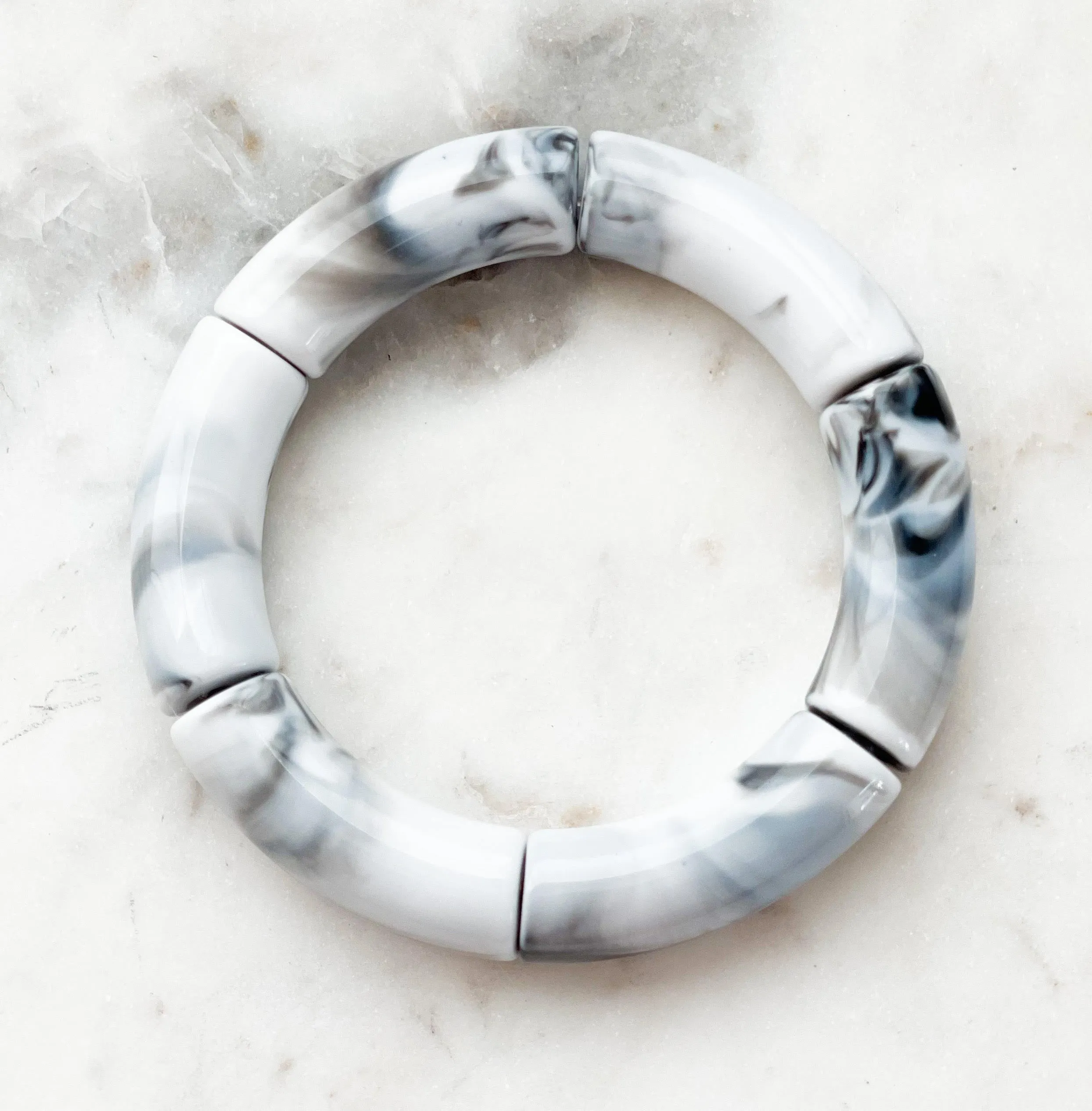 Acrylic Bamboo Bangle Bracelet Marbled White