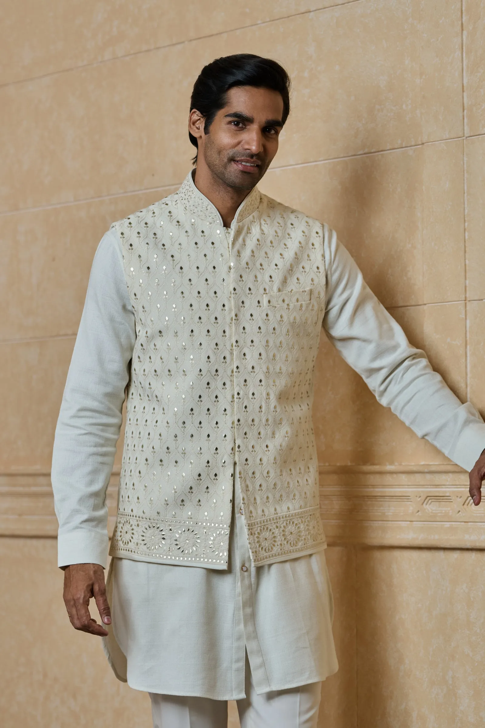 All Over Embroidered Kurta Bundi Set