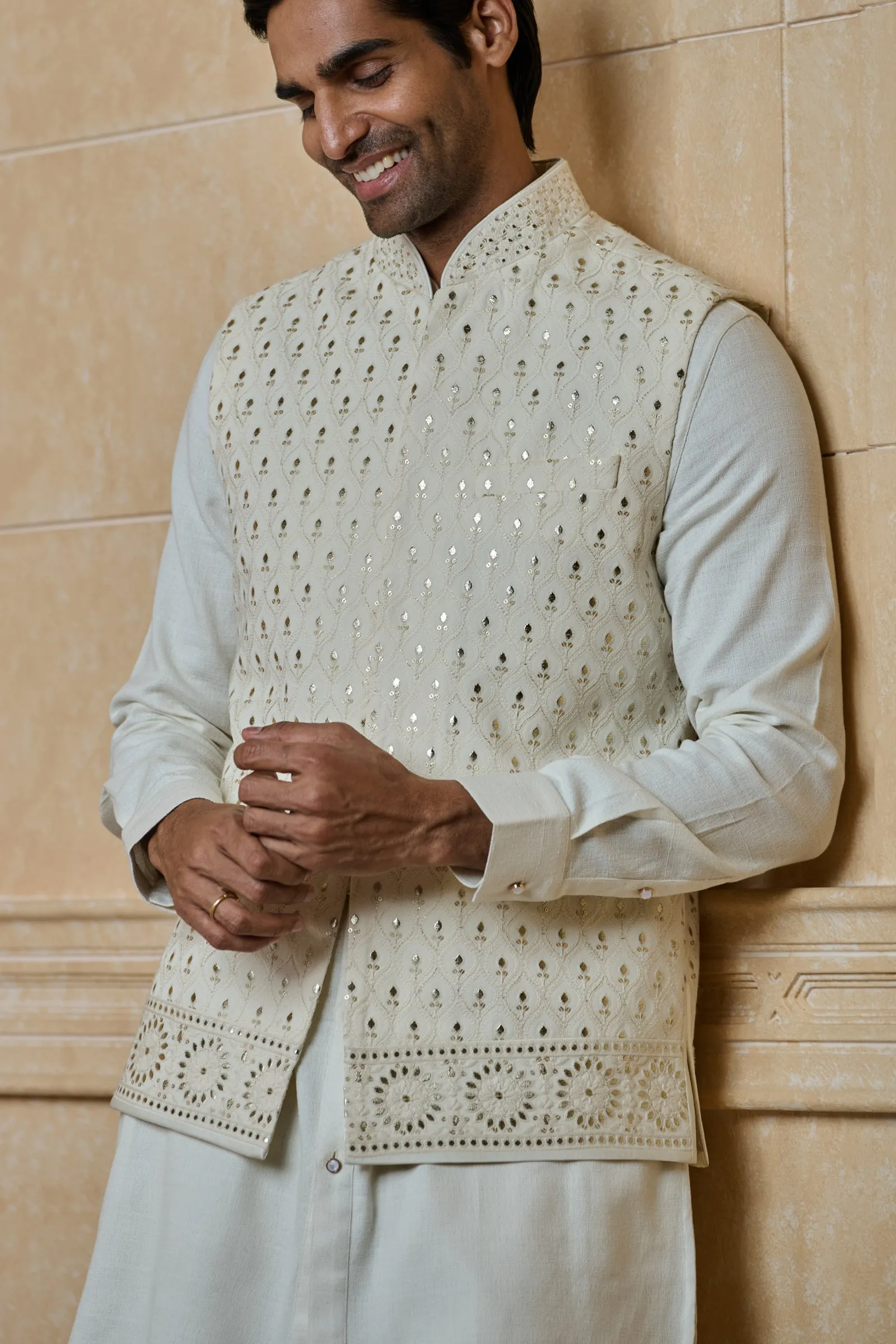 All Over Embroidered Kurta Bundi Set