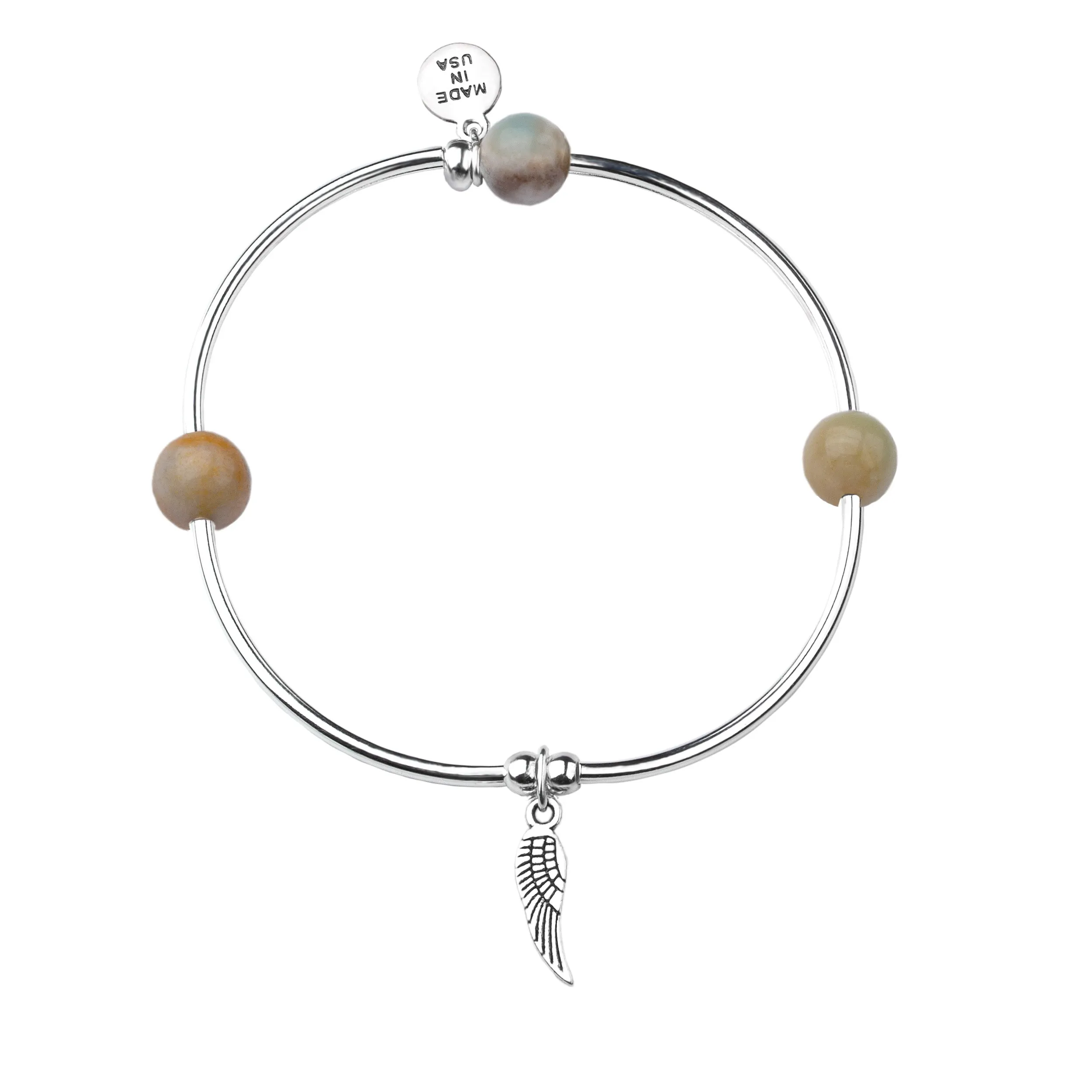 Angel Wing | Soft Bangle Charm Bracelet | Amazonite