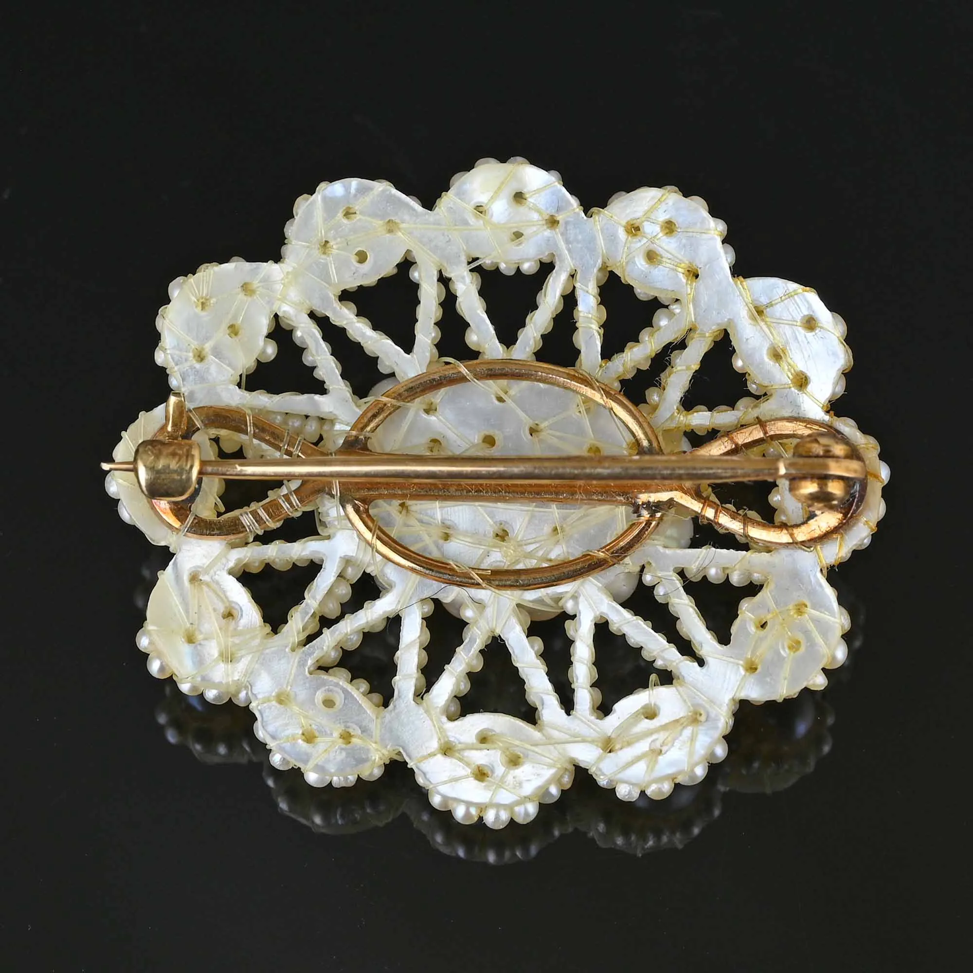 Antique 14K Gold Natural Pearl Georgian Brooch