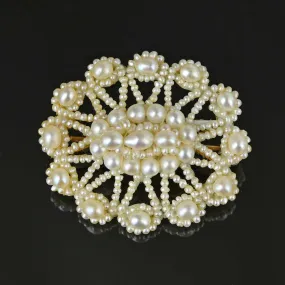 Antique 14K Gold Natural Pearl Georgian Brooch