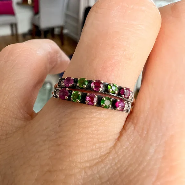 Antique French Ruby, Demantoid & Diamond Band Ring