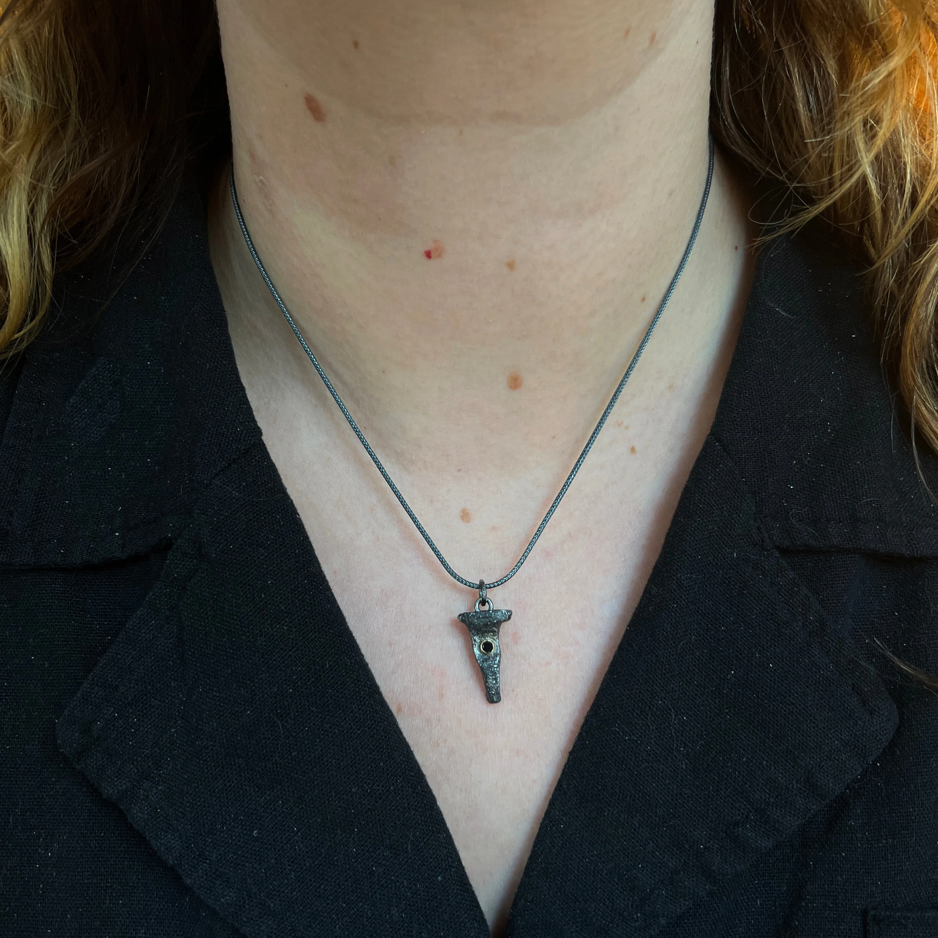 Antique Nail Fragment Necklace with Black Diamond