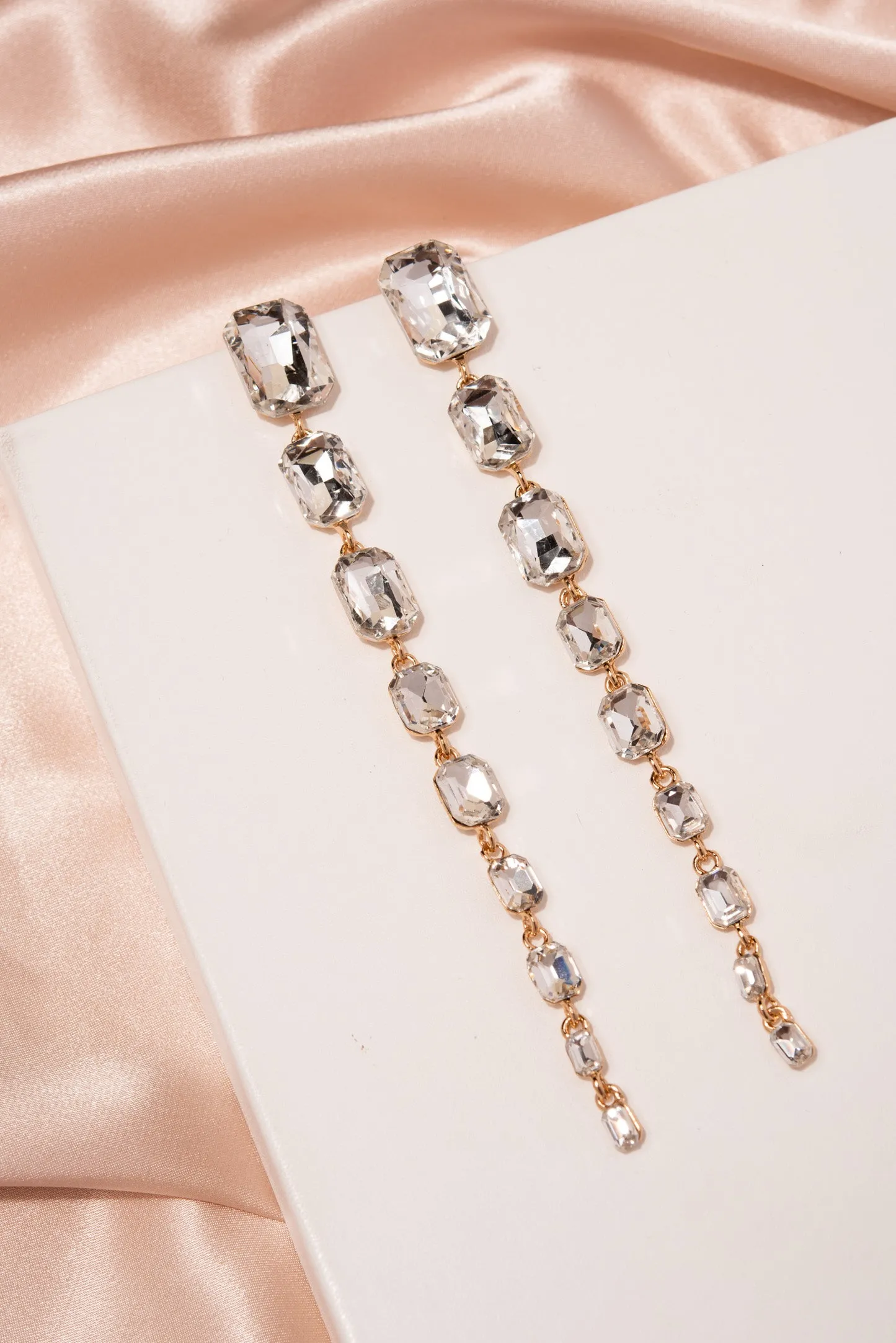 Ariana Square Rhinestone Drop Post Earrings