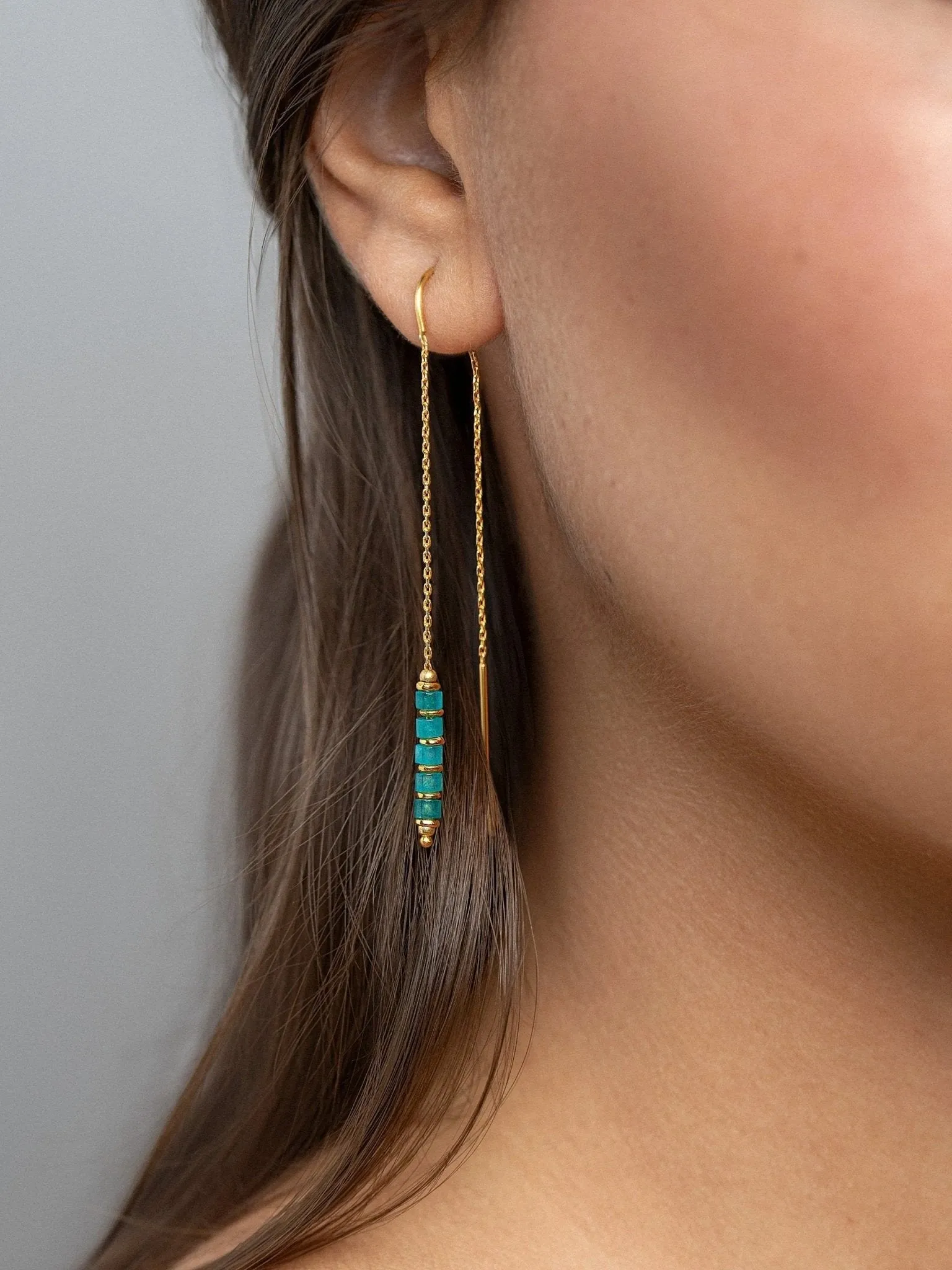 Arietta Green Jade Gold Chain Earrings