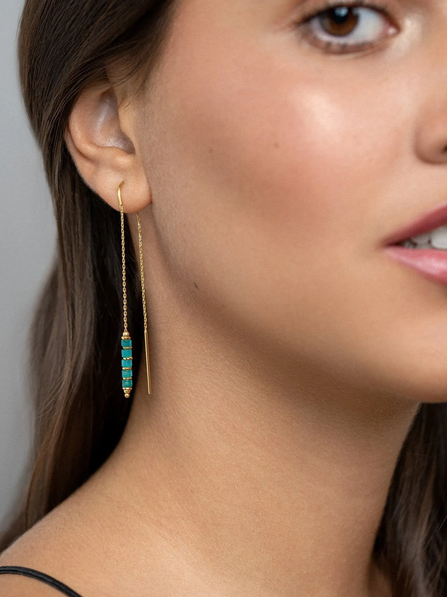 Arietta Green Jade Gold Chain Earrings