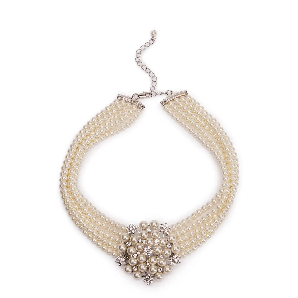 Audrey Hepburn Inspired Necklace: 5 Row Glass Pearl Choker