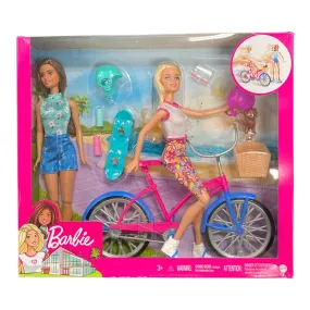 Barbie Outdoor Playset 2 Dolls - Blonde, Brunette with Bike & Puppy (Summer)