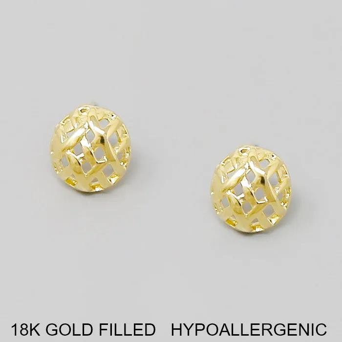 Basket Weave 18K Gold Filled Stud Earrings