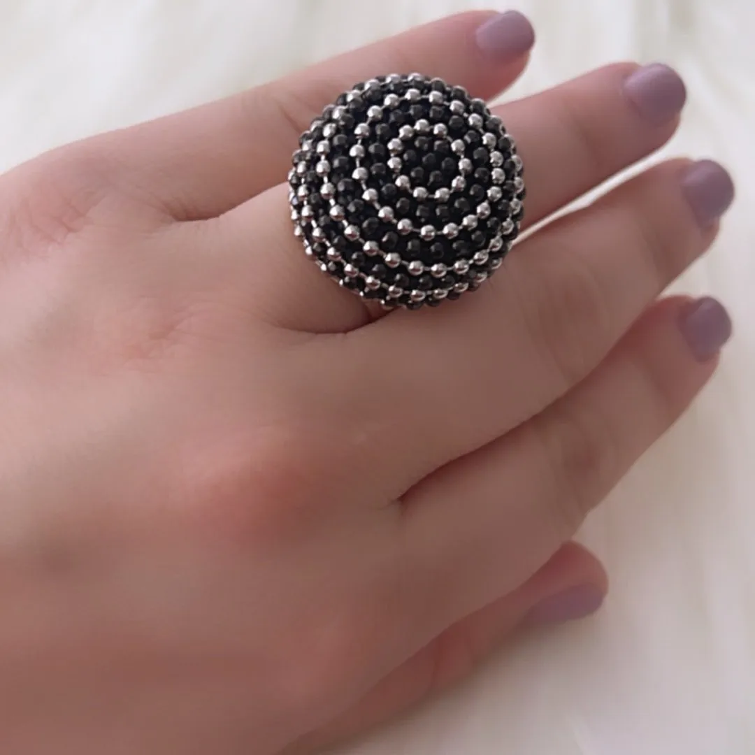 BLACK AND SILVER BALLS CHAIN RING BY B.E.