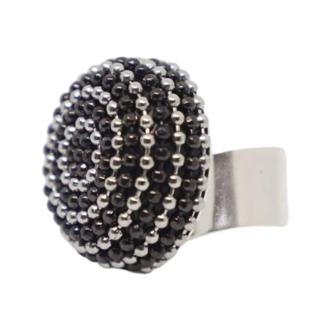 BLACK AND SILVER BALLS CHAIN RING BY B.E.