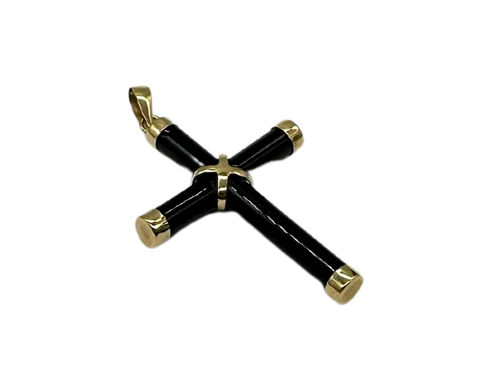 Black Jade Cross with 14K Yellow Gold